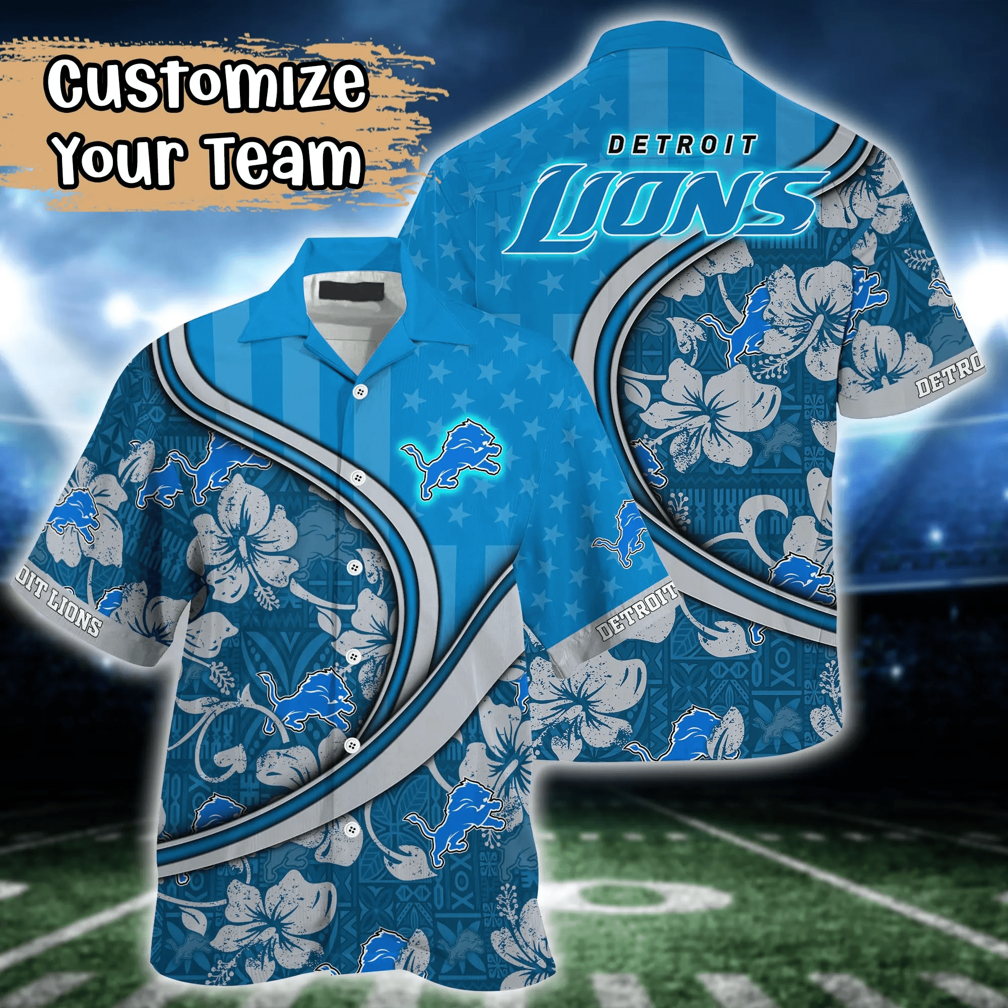 Detroit Lions NFL Us Flag Hawaiian Shirt Custom Summer Aloha Shirt