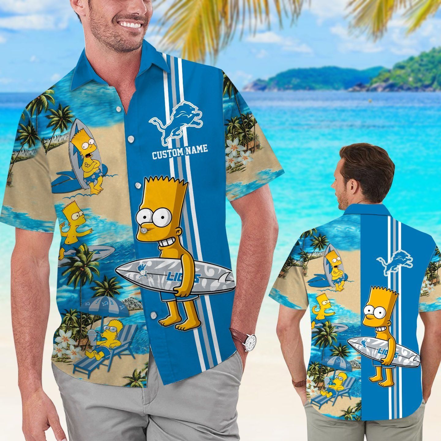Detroit Lions Simpsons Name Personalized Short Sleeve Button Up Tropical Hawaiian Shirt