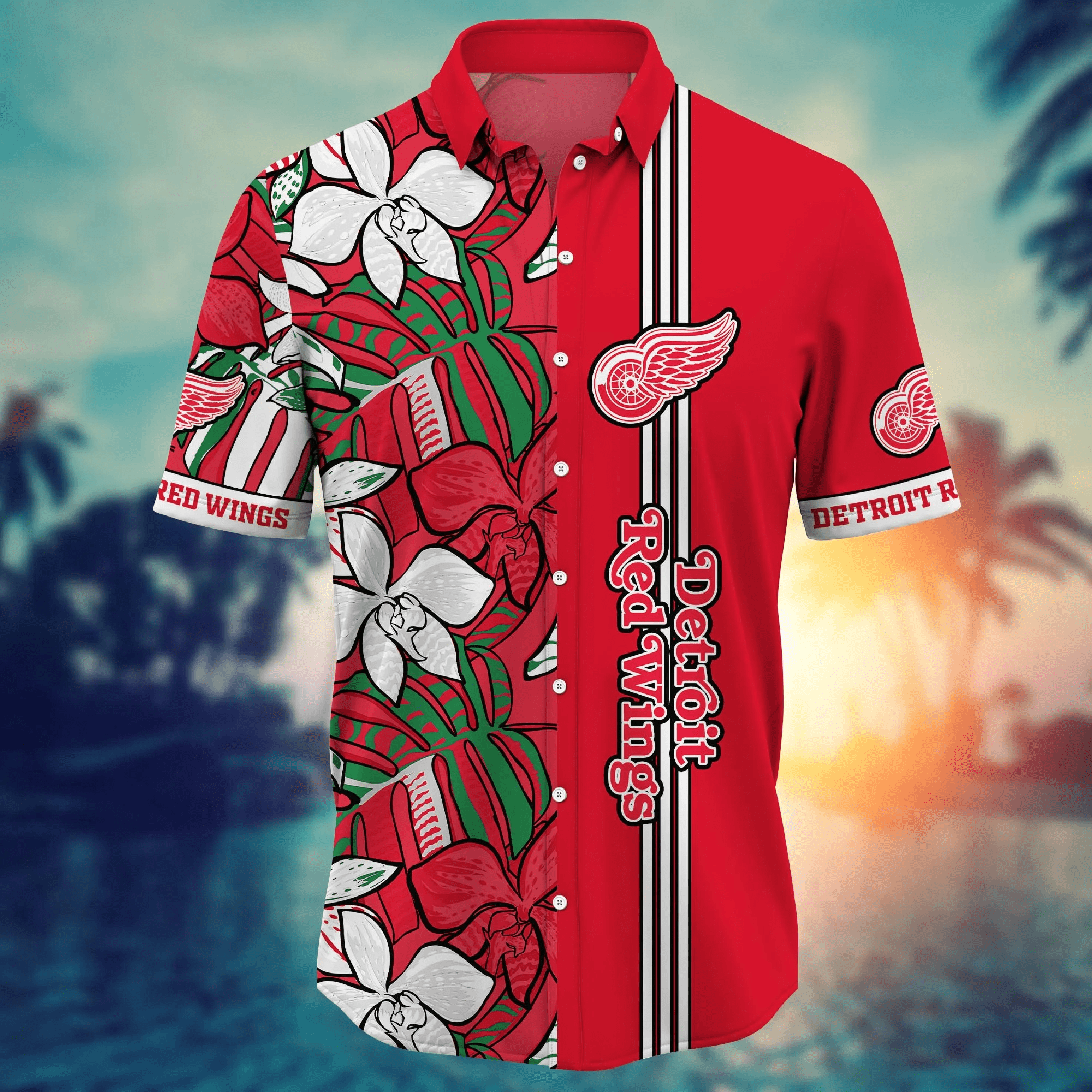 Detroit Red Wings NHL Hawaiian Shirt Air Conditioning Aloha Shirt