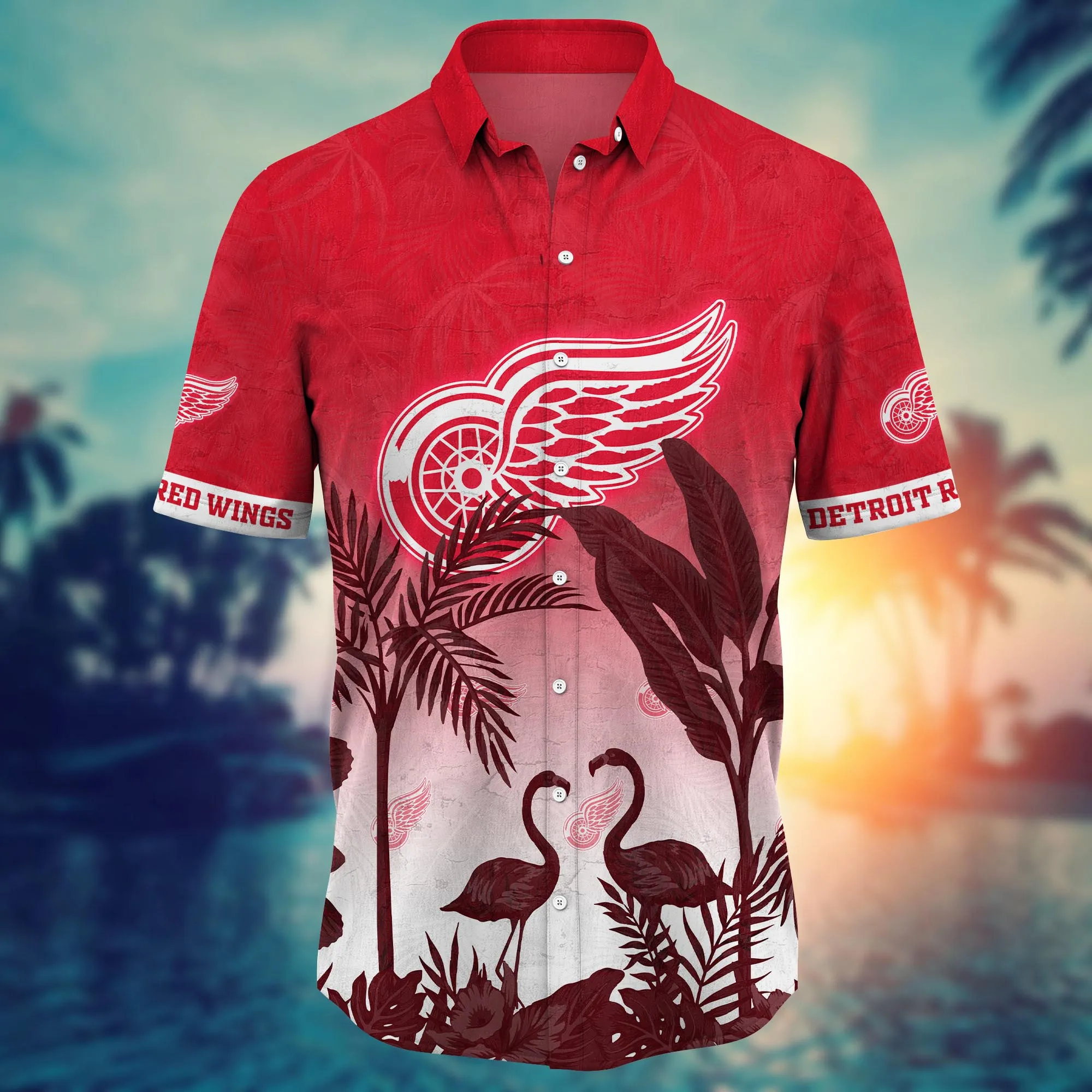 Detroit Red Wings NHL Hawaiian Shirt Beach Daystime Aloha Shirt