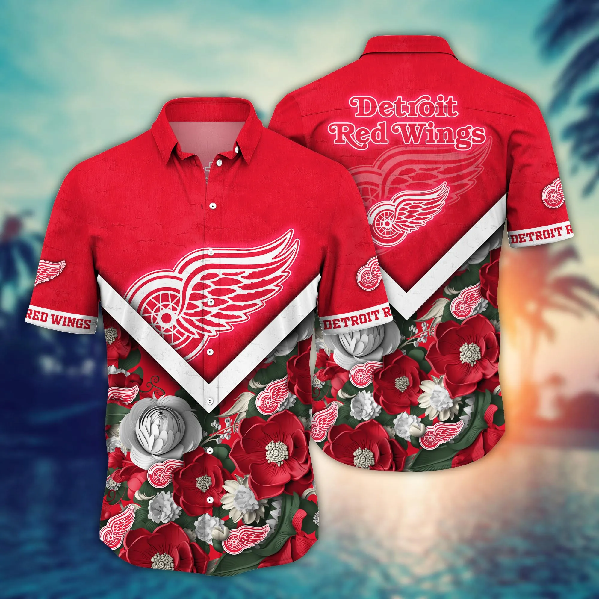 Detroit Red Wings NHL Hawaiian Shirt Custom Straw Hats Aloha Shirt