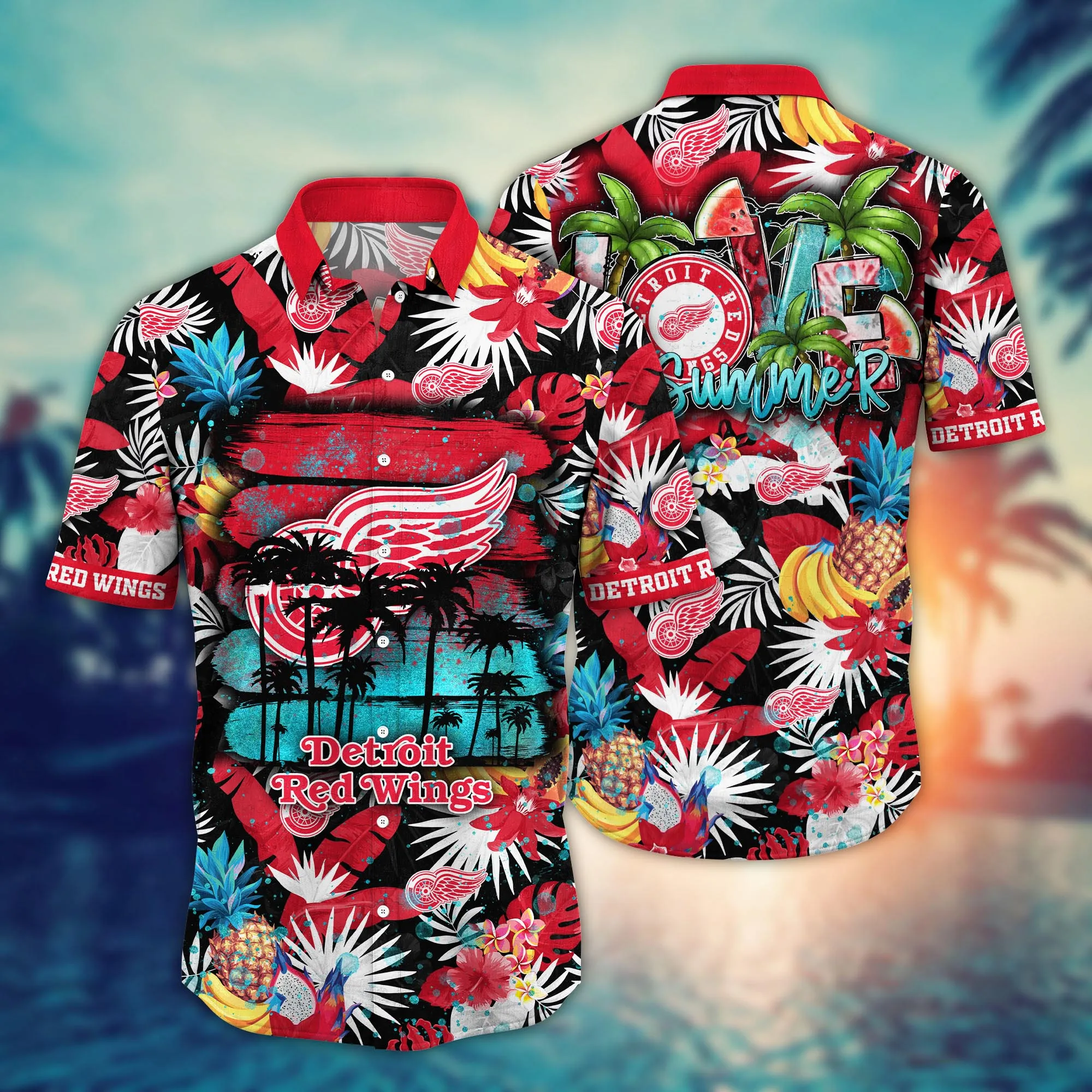 Detroit Red Wings NHL Hawaiian Shirt Daylighttime Aloha Shirt