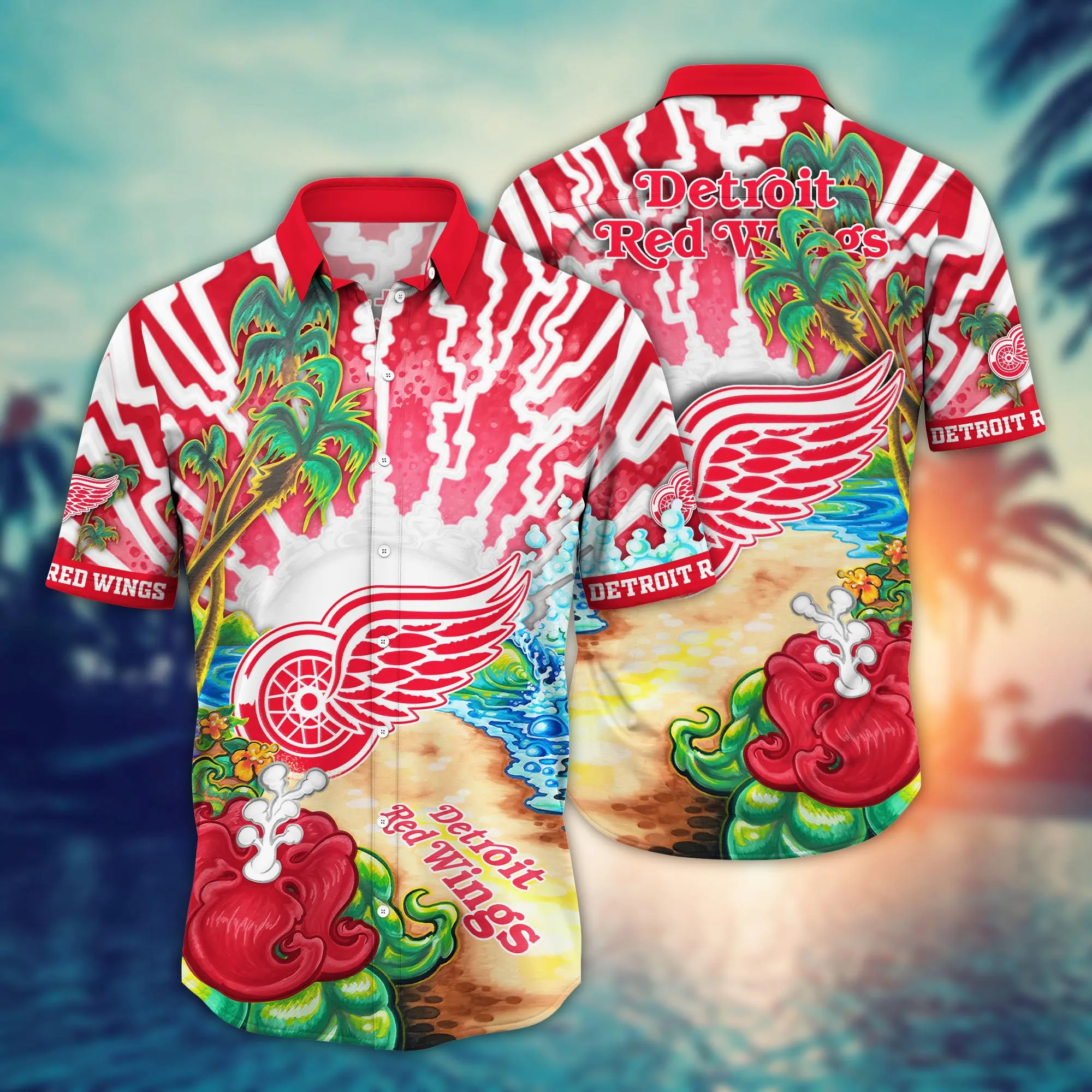 Detroit Red Wings NHL Hawaiian Shirt Flip Flopstime Aloha Shirt