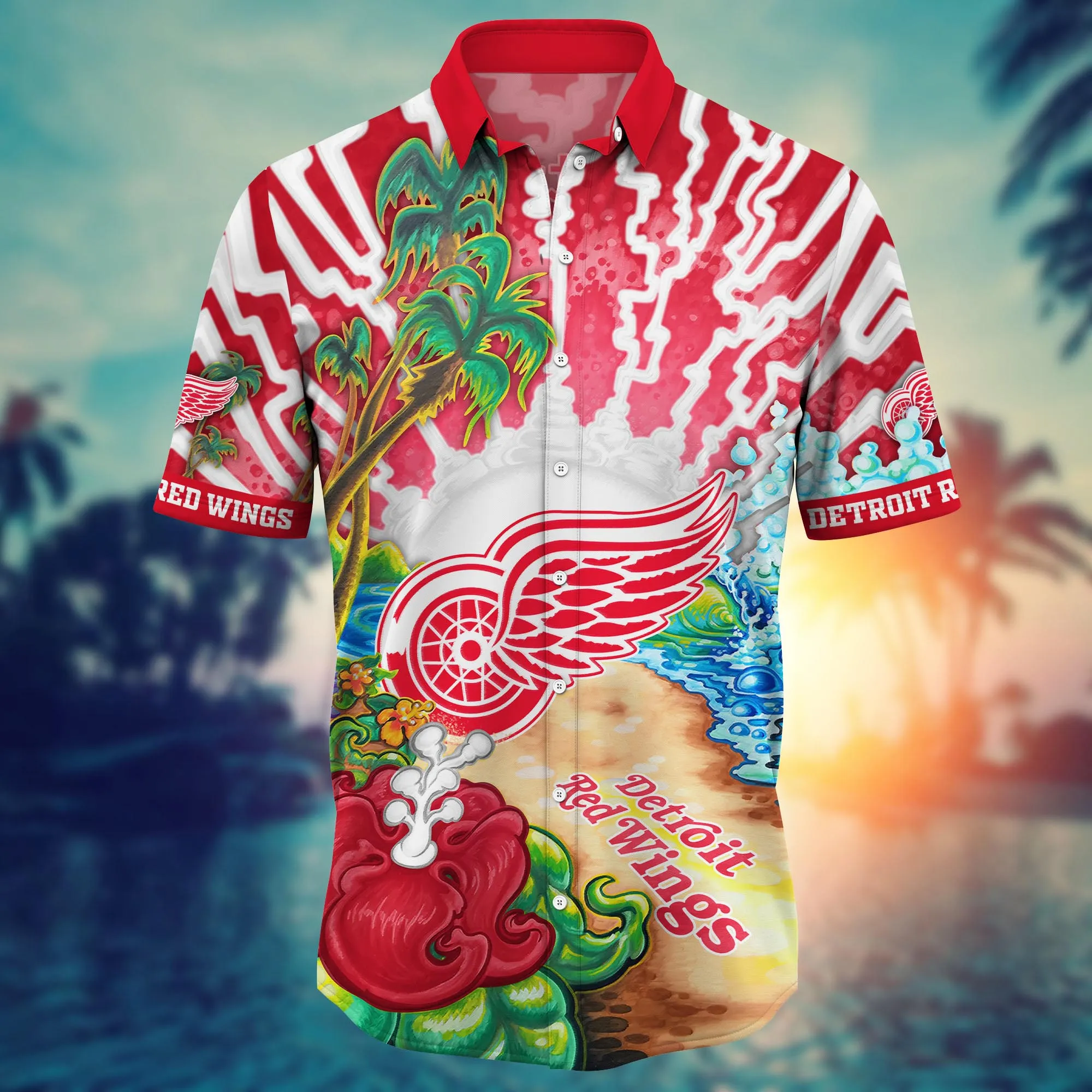 Detroit Red Wings NHL Hawaiian Shirt Flip Flopstime Aloha Shirt
