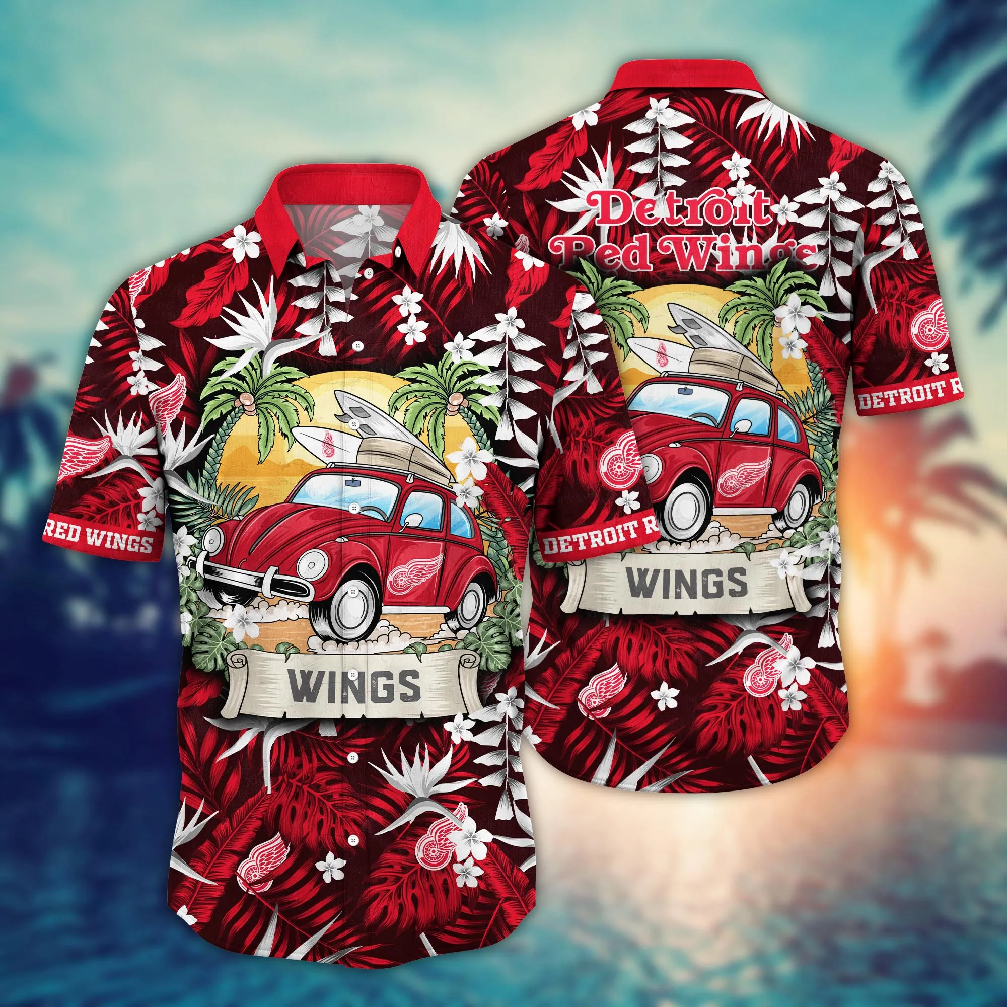Detroit Red Wings NHL Hawaiian Shirt Lush Greenerytime Aloha Shirt
