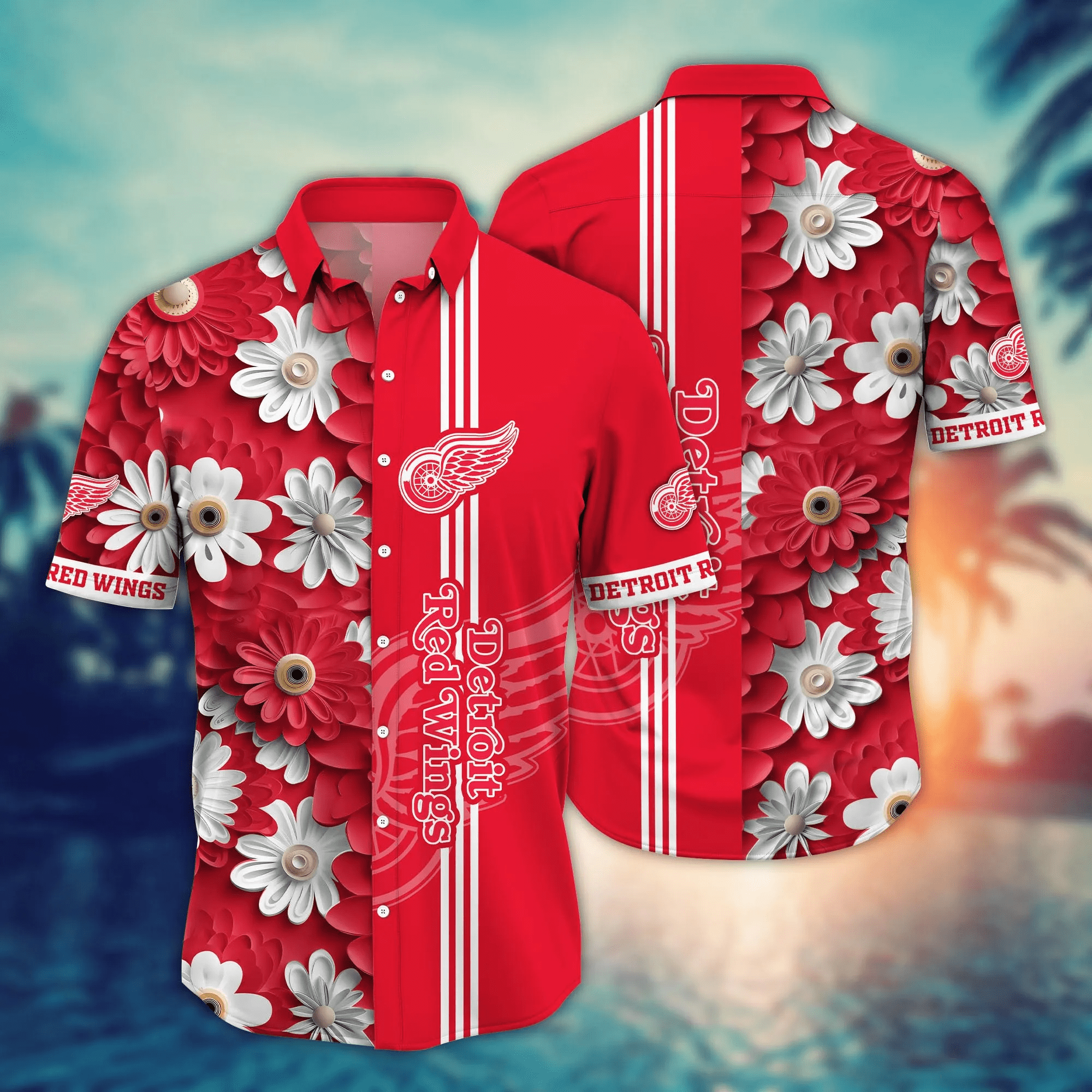 Detroit Red Wings NHL Hawaiian Shirt Seaside Aloha Shirt