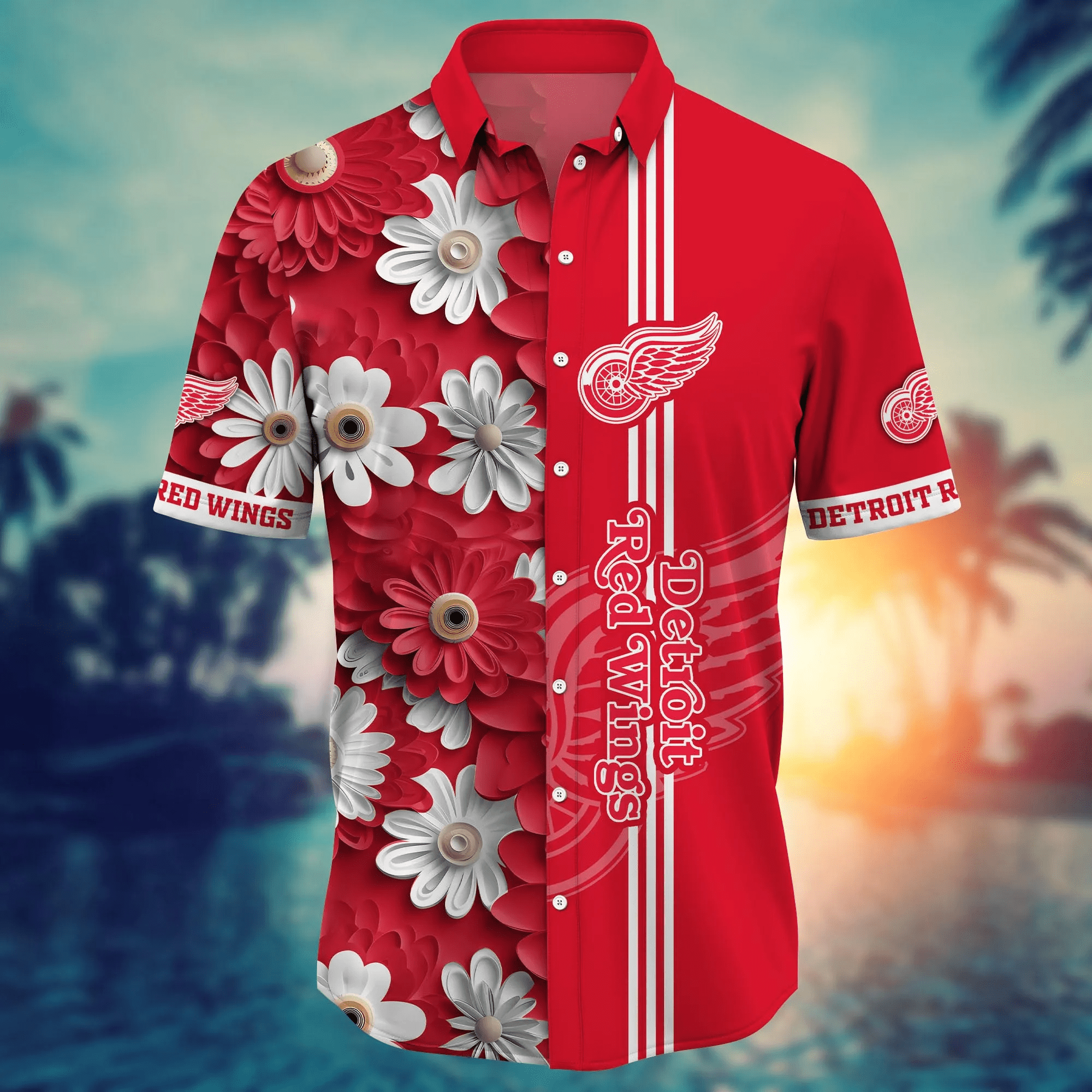 Detroit Red Wings NHL Hawaiian Shirt Seaside Aloha Shirt