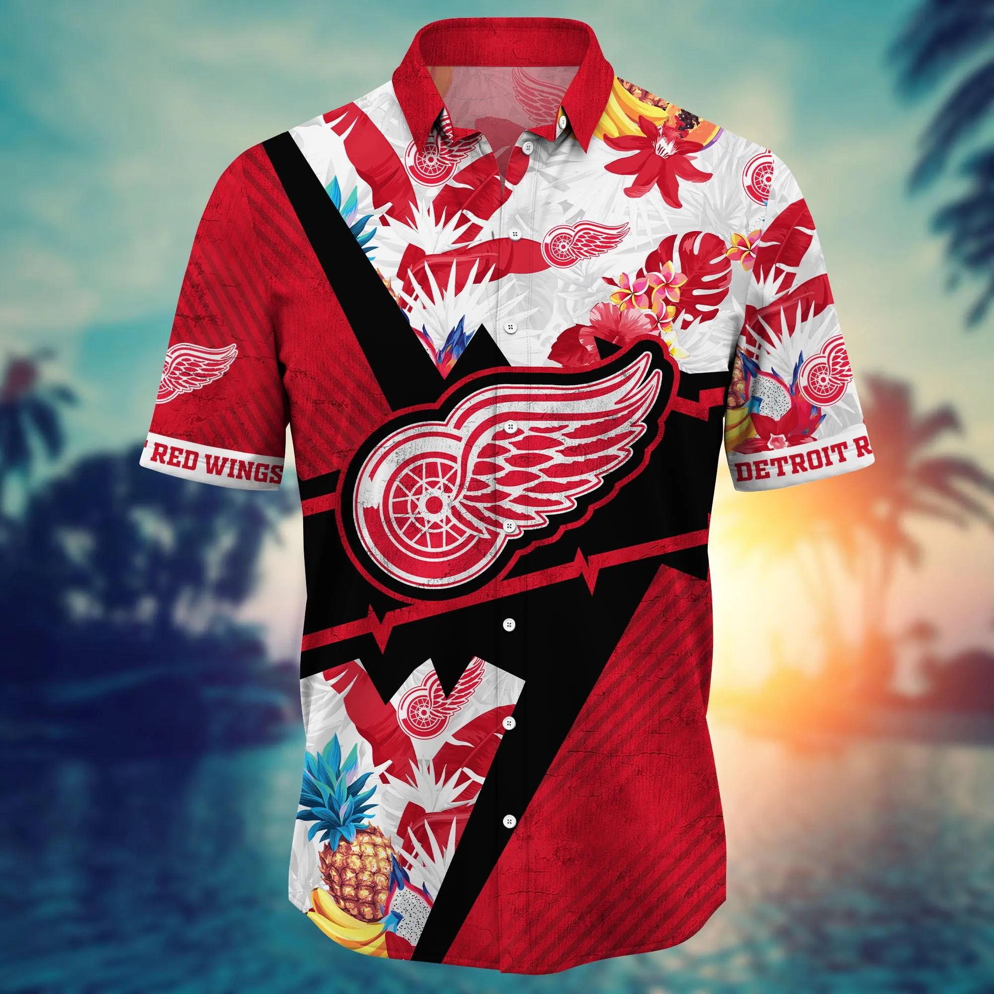 Detroit Red Wings NHL Hawaiian Shirt Summer Nights Aloha Shirt