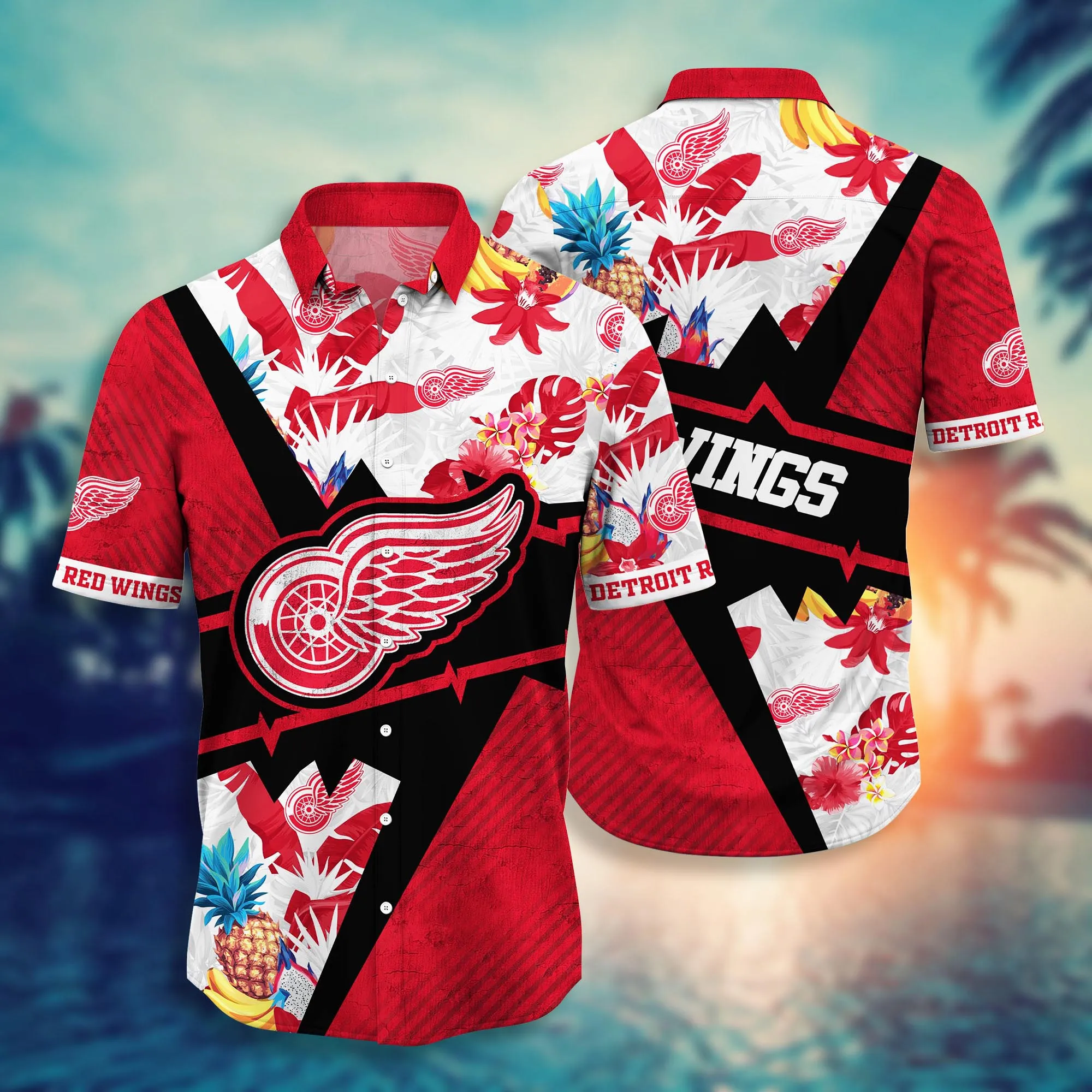 Detroit Red Wings NHL Hawaiian Shirt Summer Nights Aloha Shirt