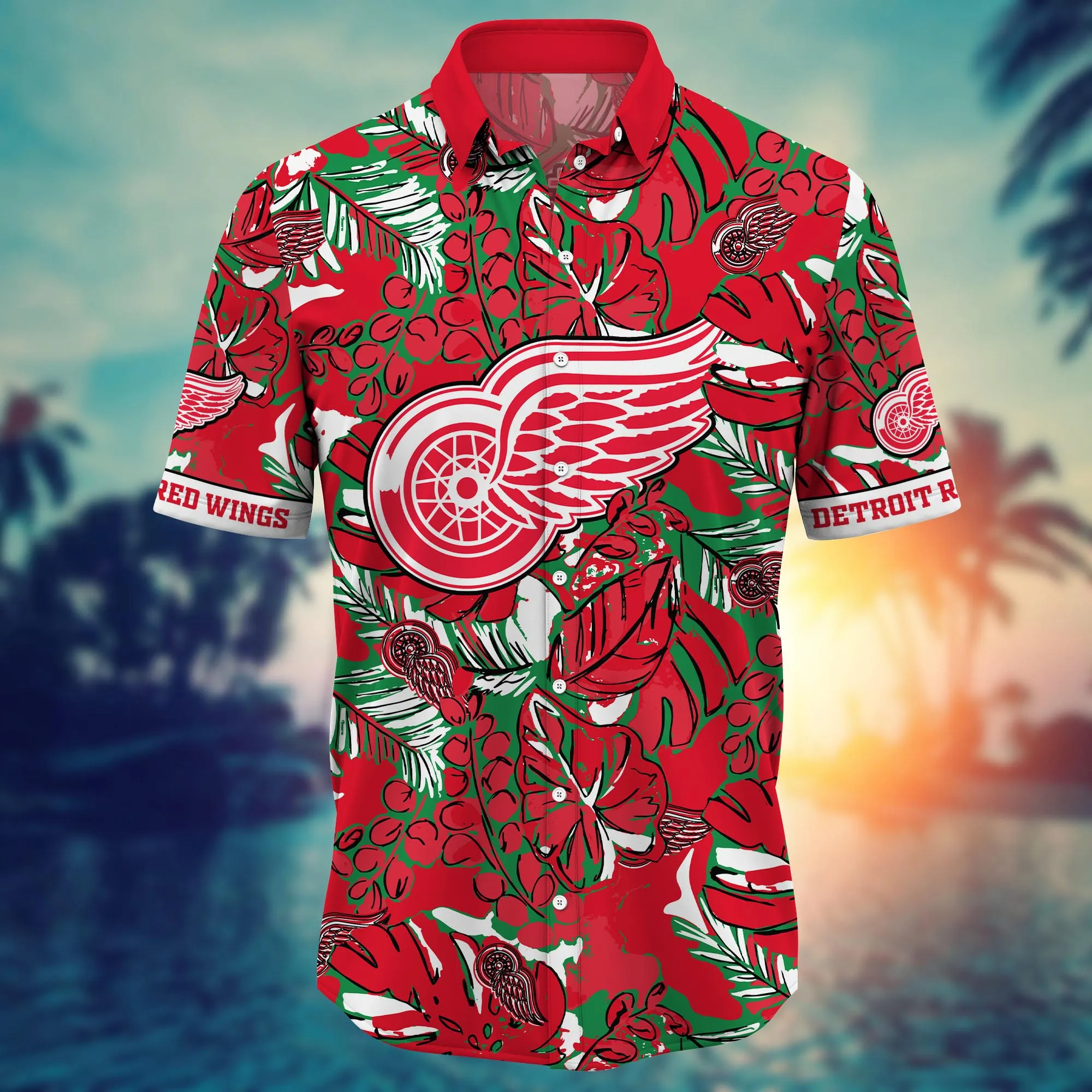 Detroit Red Wings NHL Hawaiian Shirt Sun-Up Aloha Shirt