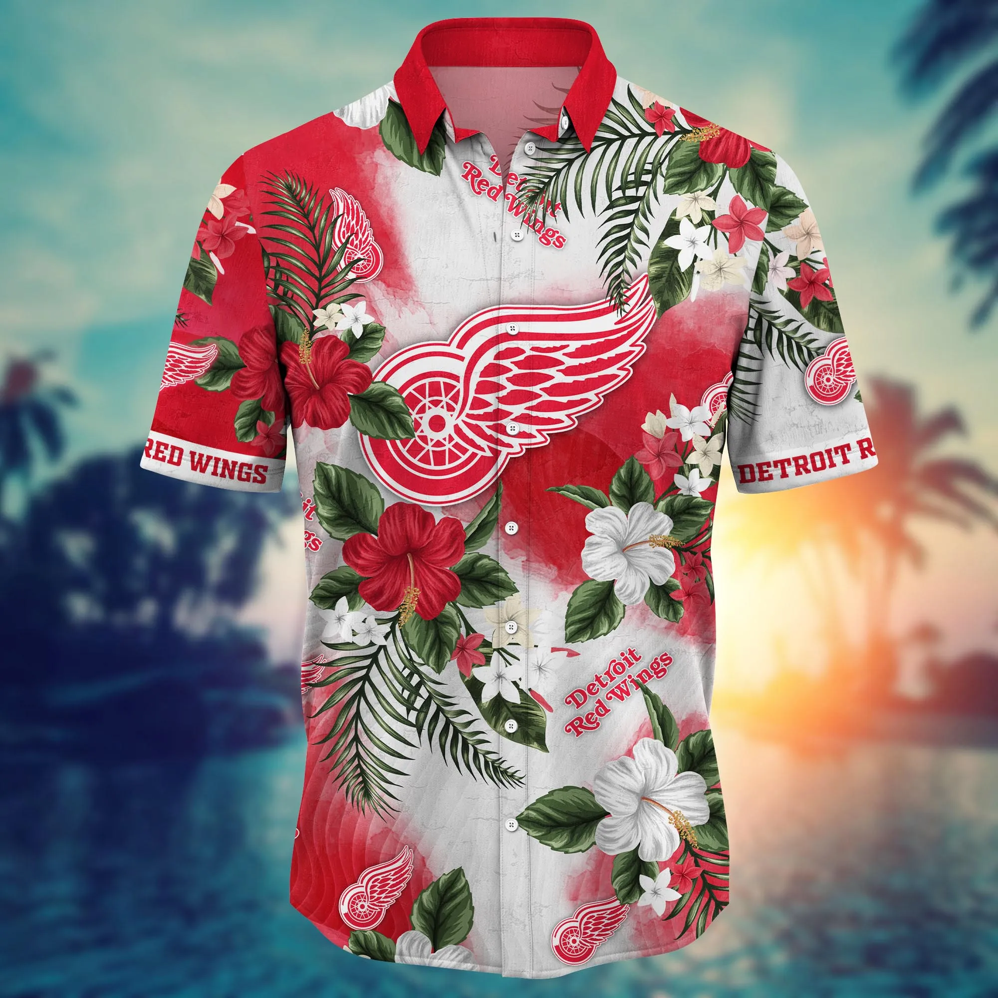 Detroit Red Wings NHL Hawaiian Shirt Warm Daystime Aloha Shirt