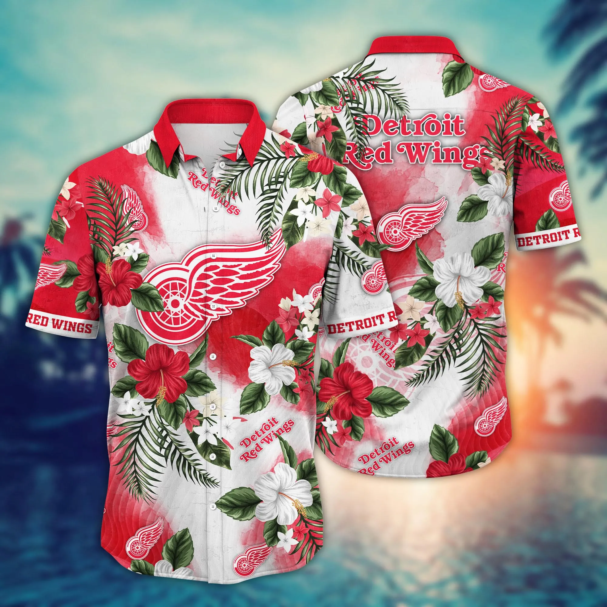 Detroit Red Wings NHL Hawaiian Shirt Warm Daystime Aloha Shirt