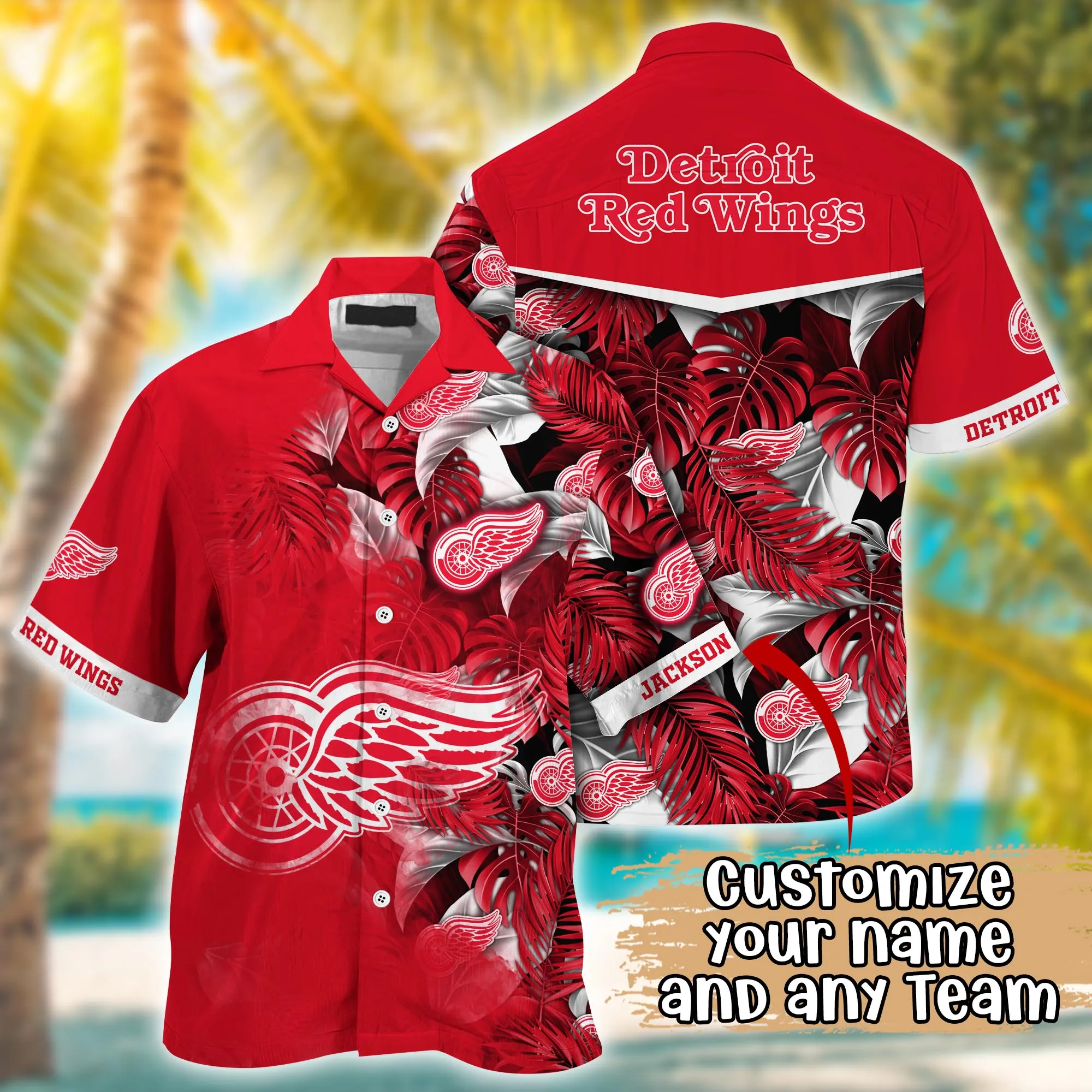 Detroit Red Wings NHL Summer Hawaii Shirt And Tshirt Custom Aloha Shirt