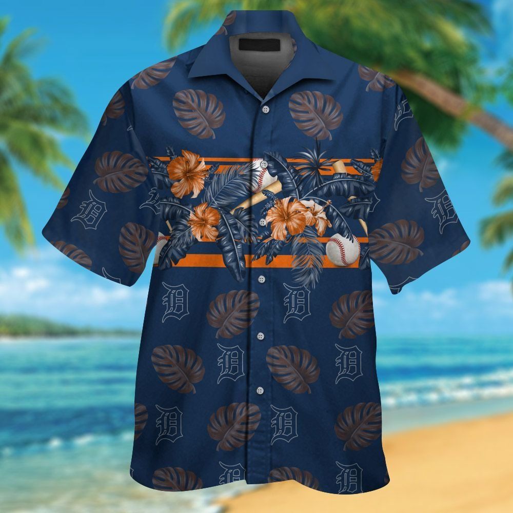 Detroit Tigers Short Sleeve Button Up Tropical Hawaiian Shirt VER01