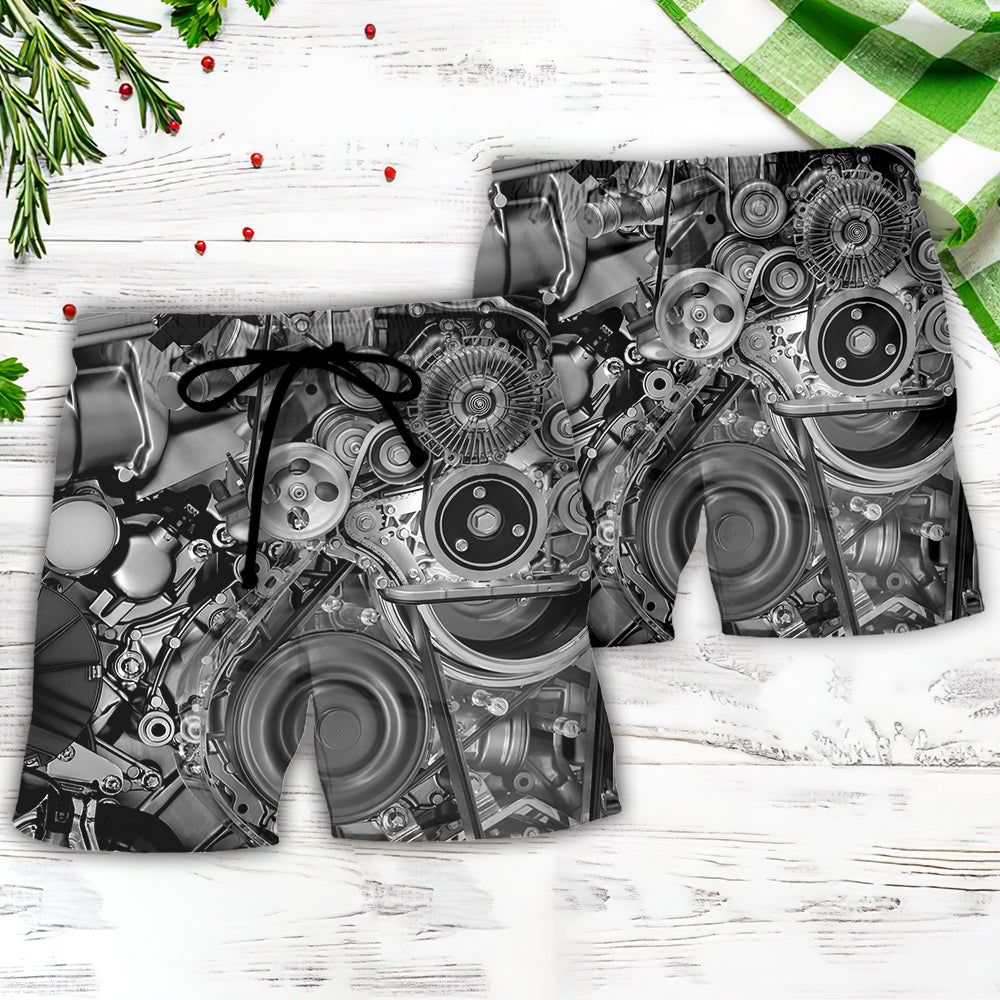Diesel Engine Pulleys And Belts On Car Engines Trendy Aloha Hawaiian Beach Shorts