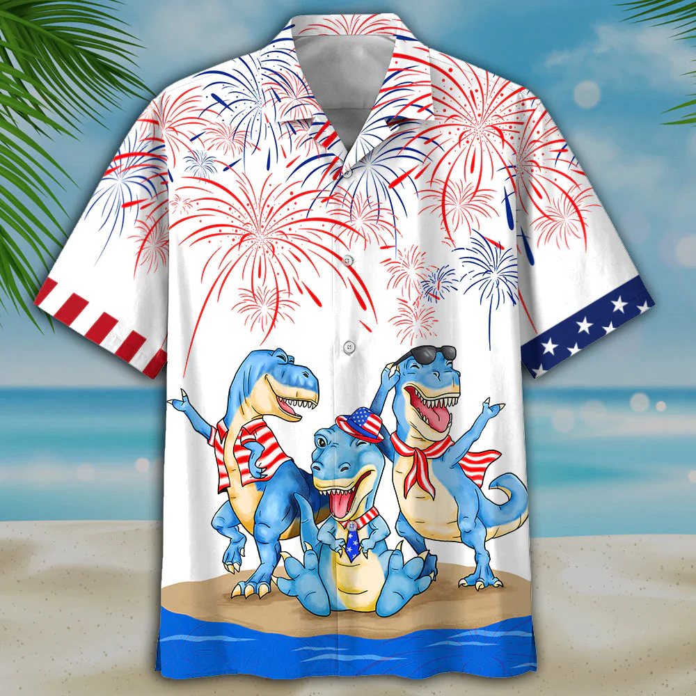 Dinosaur 4Th Of July Trendy Hawaiian Shirt- Independence Day Trendy Hawaiian Shirt, Usa Patriotic Trendy Hawaiian Shirt
