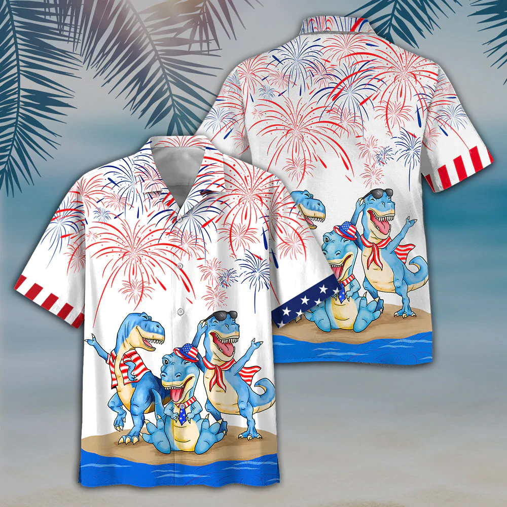 Dinosaur 4Th Of July Trendy Hawaiian Shirt- Independence Day Trendy Hawaiian Shirt, Usa Patriotic Trendy Hawaiian Shirt