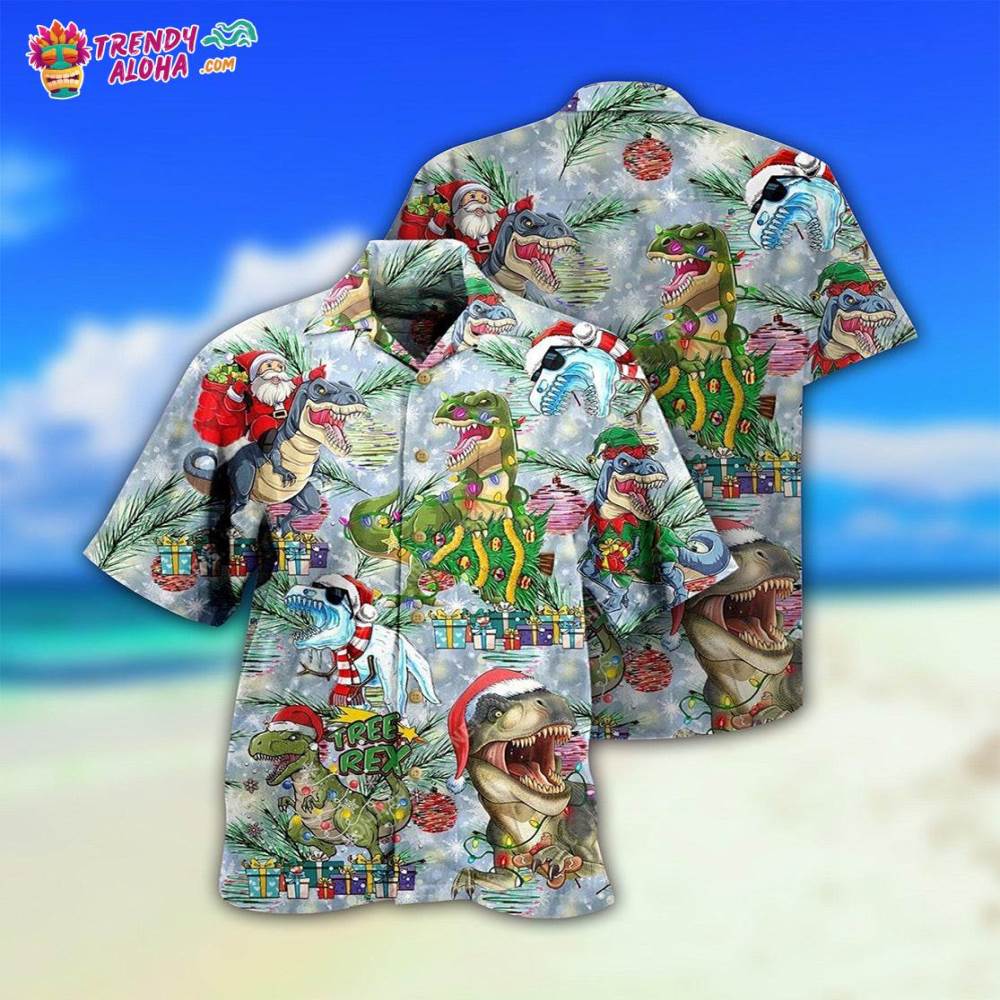 Dinosaur And Merry Christmas Hawaiian Shirt – Trendy Aloha
