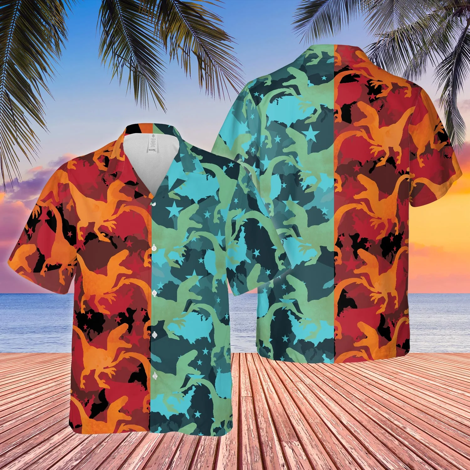 Dinosaur Camo Hot And Cold All Over Printed 3D Hawaiian Shirt