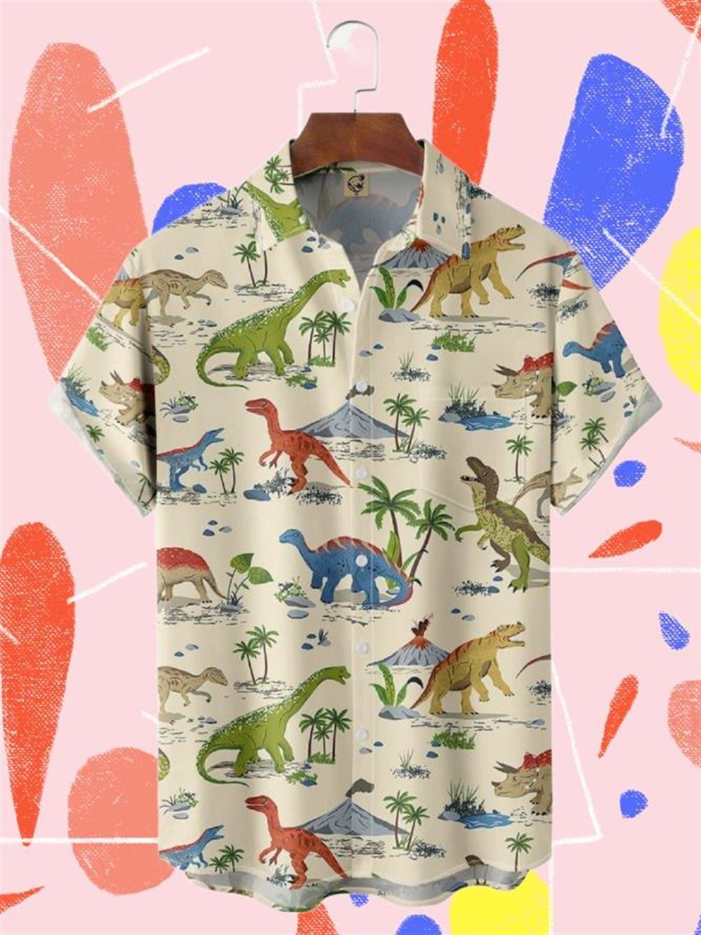 Dinosaur Chest Pocket Short Sleeve Hawaiian Shirt Dinosaur Chest Pocket Short Sleeve Hawaiian Shirt