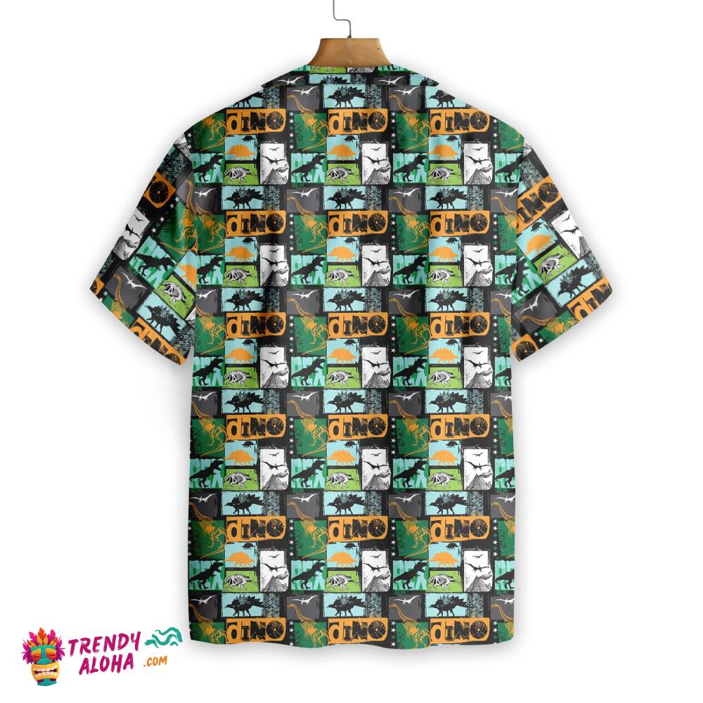 Dinosaur Collage Art Hawaiian Shirt