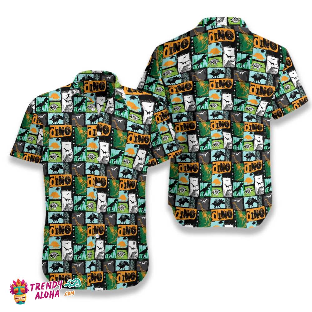 Dinosaur Collage Art Hawaiian Shirt