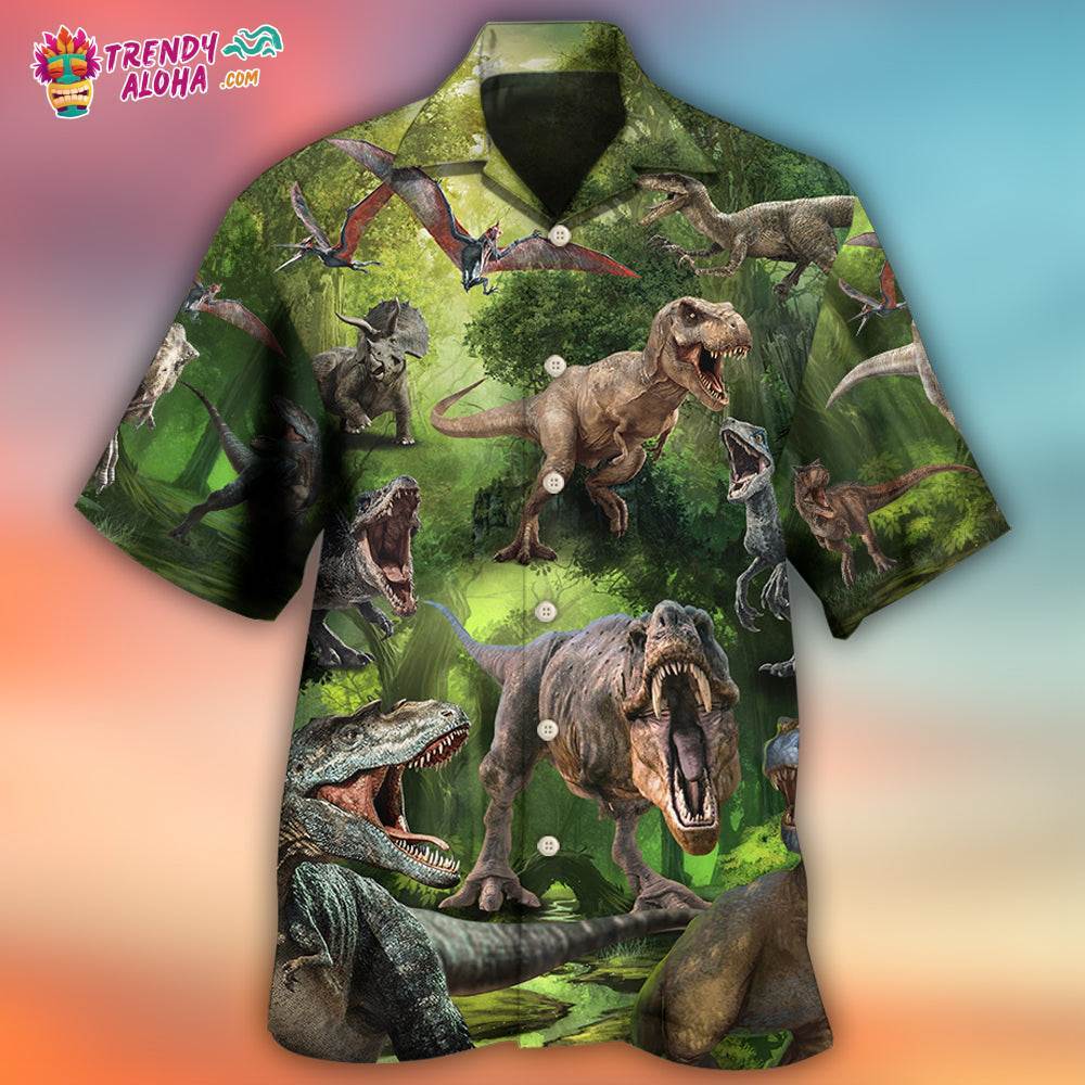 Dinosaur Cool In The Forest Style Hawaiian Shirt – Trendy Aloha