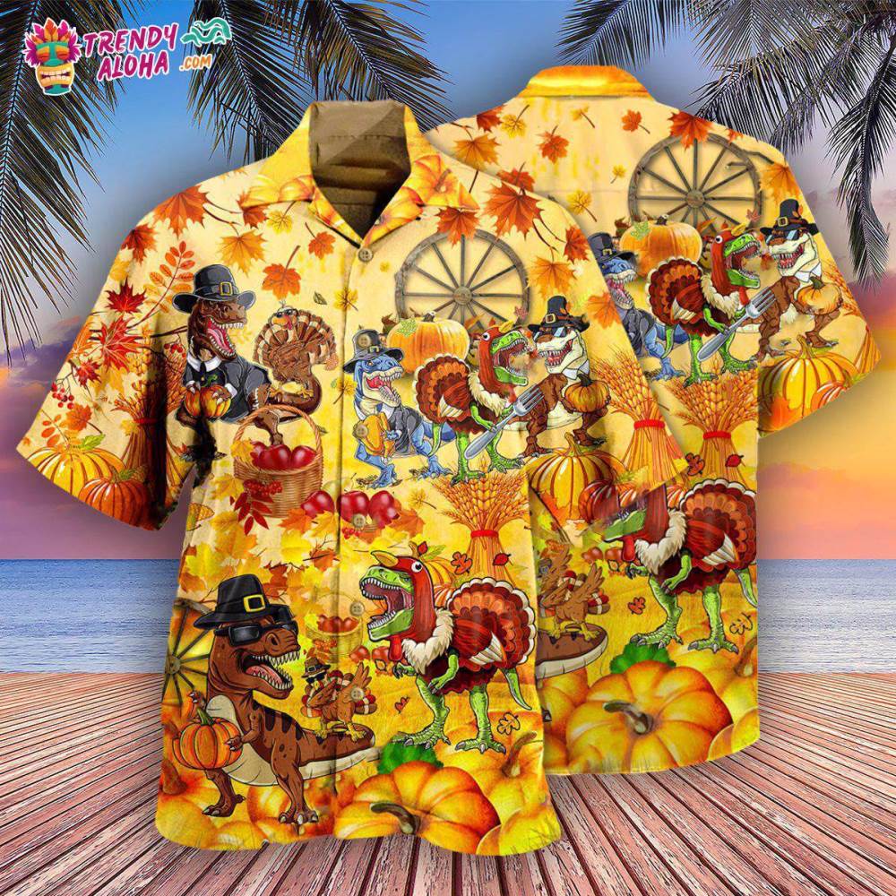 Dinosaur Happy Trexgiving Fall Hawaiian Shirt – Trendy Aloha