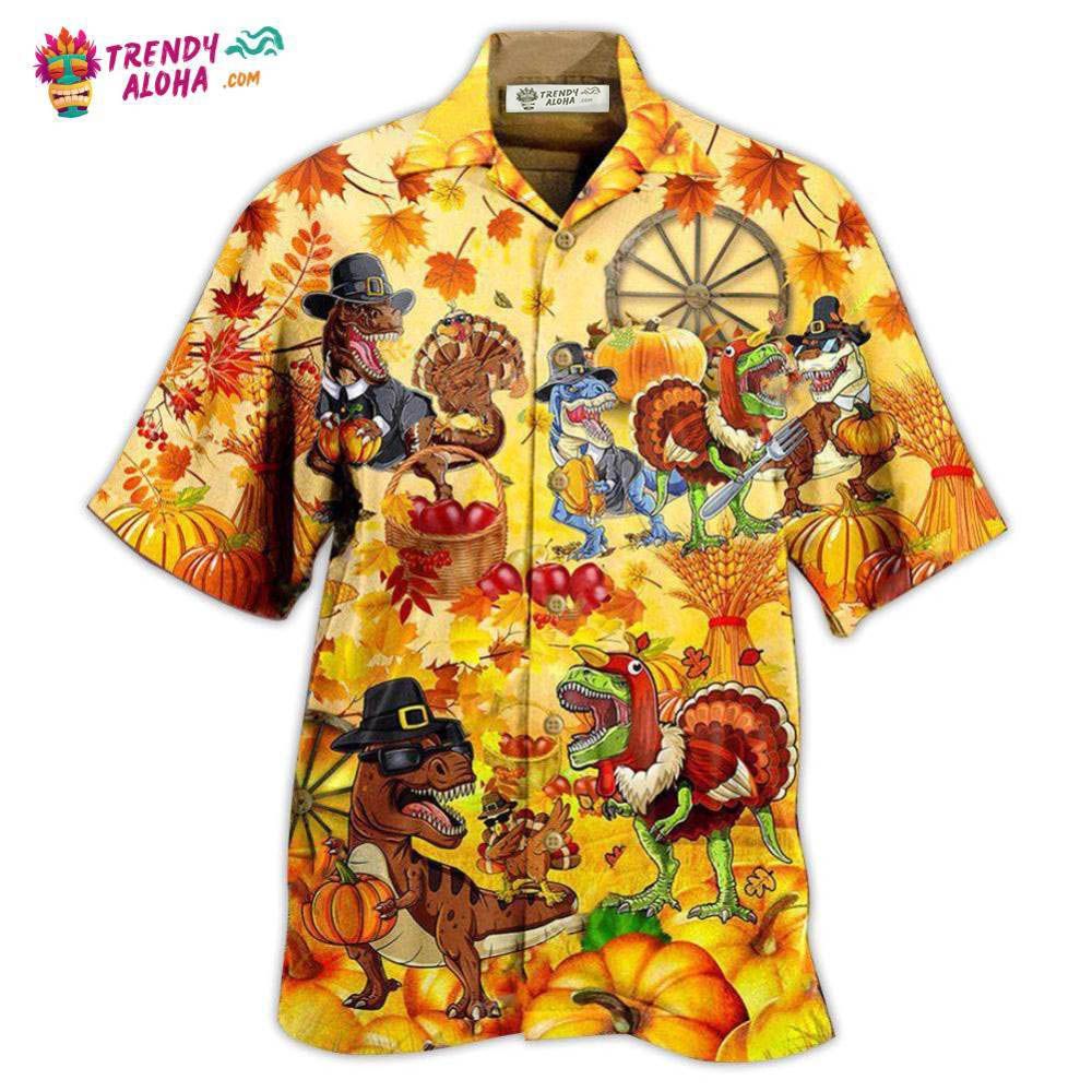 Dinosaur Happy Trexgiving Fall Hawaiian Shirt – Trendy Aloha