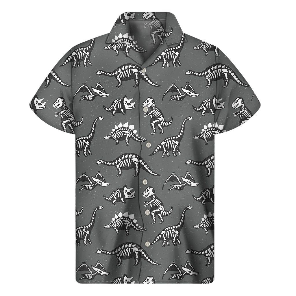 Dinosaur Hawaii Shirt Dinosaur Skeleton Fossils Pattern Grey Hawaii Aloha Shirt