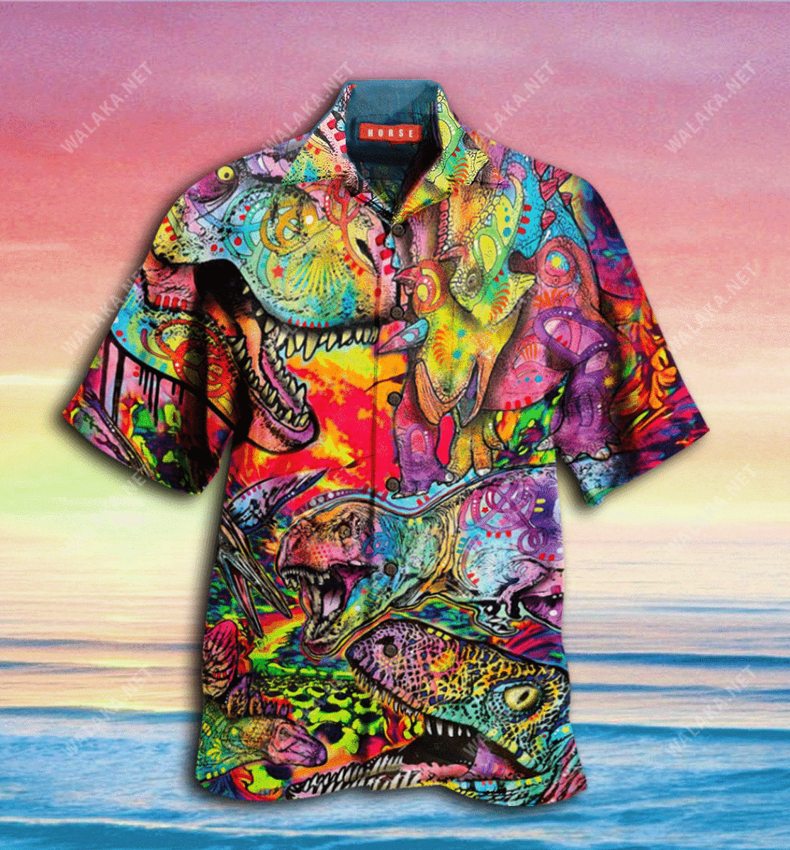 Dinosaur Hawaiian Shirt Dinosaur Art Style Colorful Hawaii Aloha Shirt