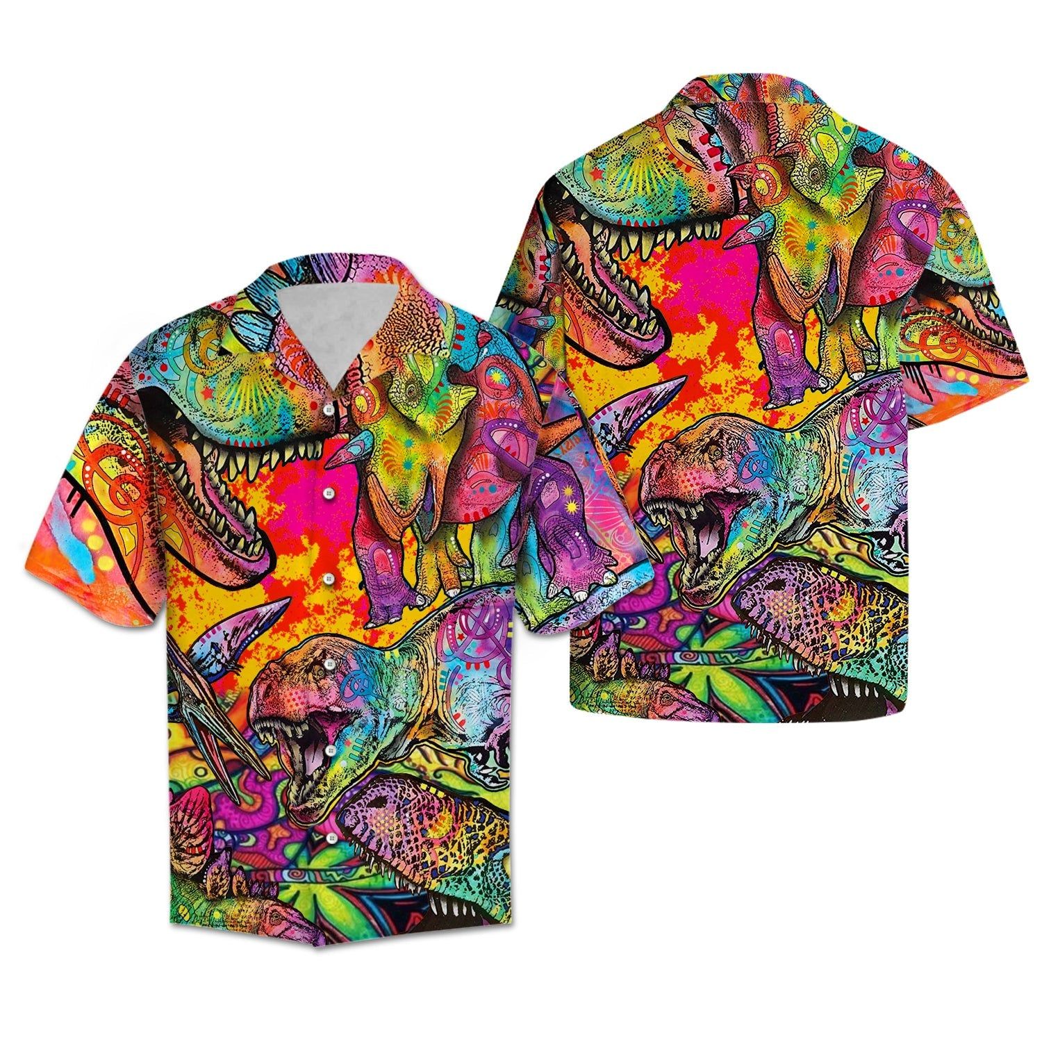 Dinosaur Hawaiian Shirt Dinosaur Art Style Colorful Hawaii Aloha Shirt
