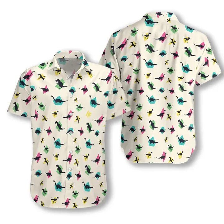 Dinosaur Hawaiian Shirt Dinosaurs Silhouette White Hawaii Aloha Shirt