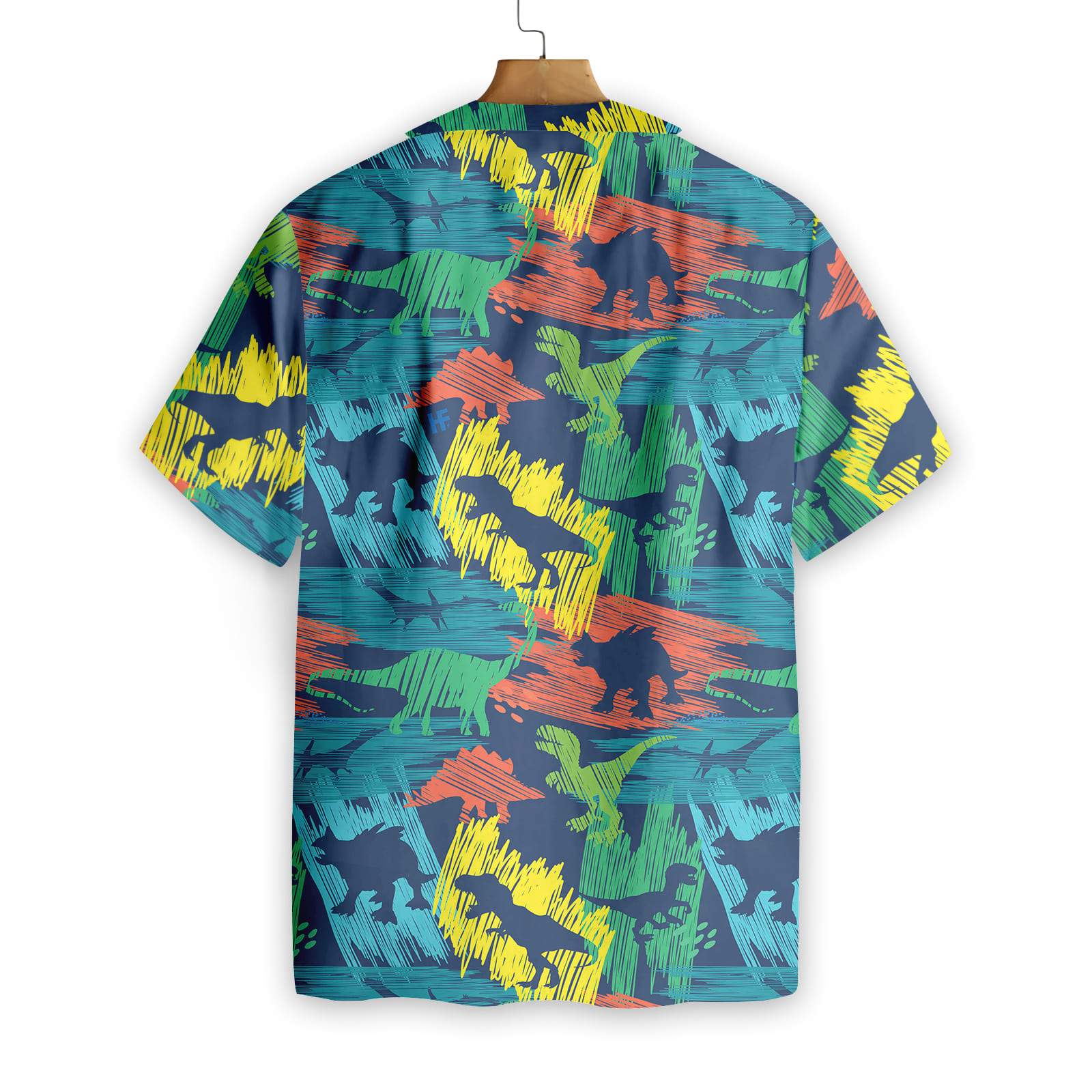 Dinosaur Hawaiian Shirt Hand-Drawn Color Dinosaur Hawaii Shirt