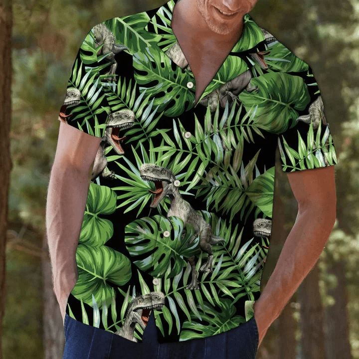 Dinosaur In Deep Forest Design Trendy Hawaiian Shirt