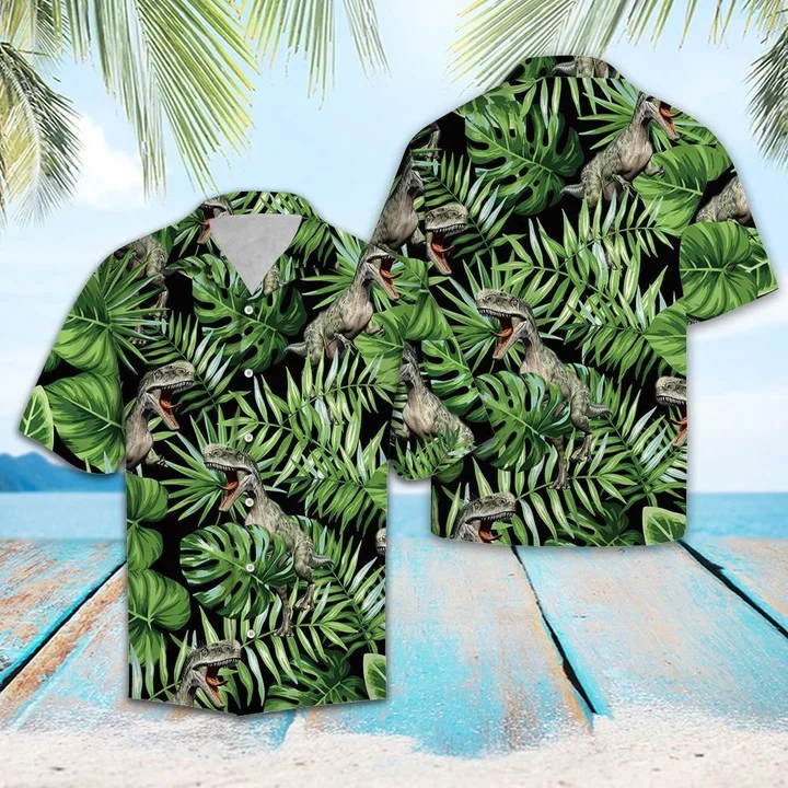 Dinosaur In Deep Forest Design Trendy Hawaiian Shirt