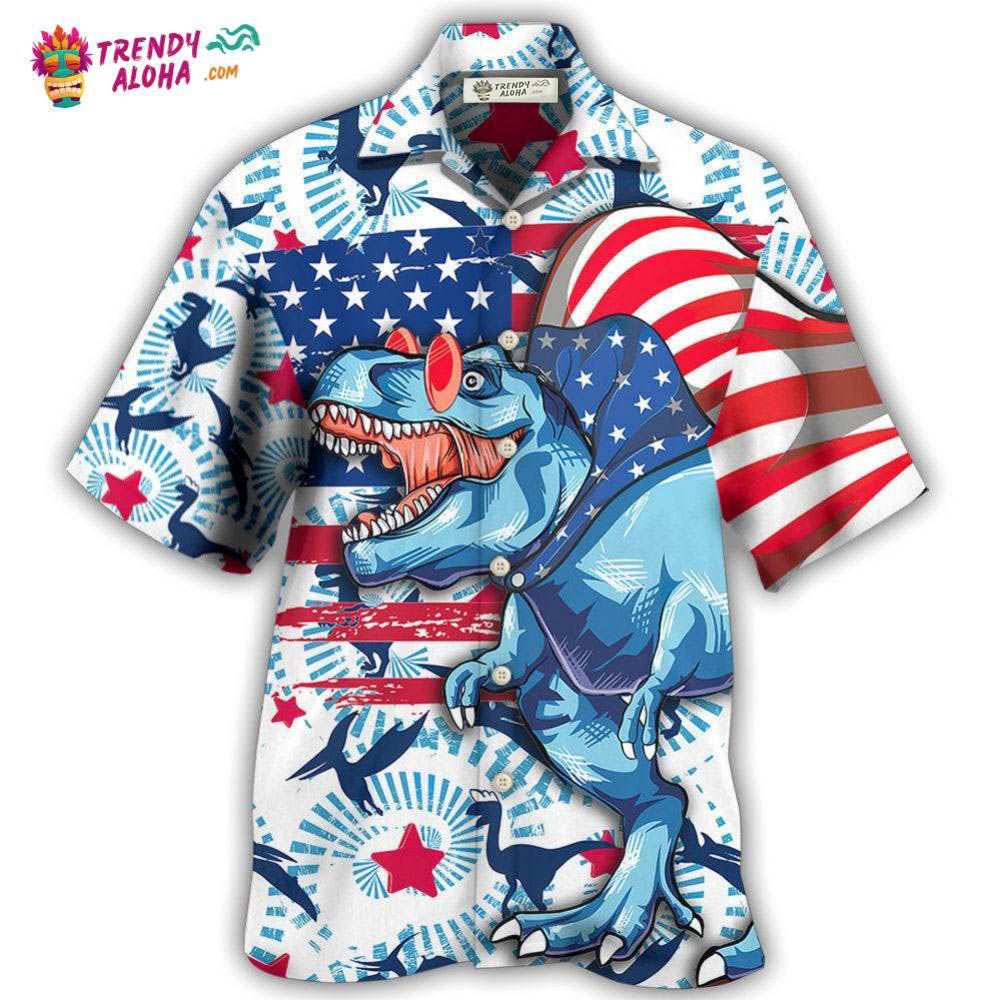 Dinosaur Independence Day Funny Dinosaurus Hawaiian Shirt – Trendy Aloha