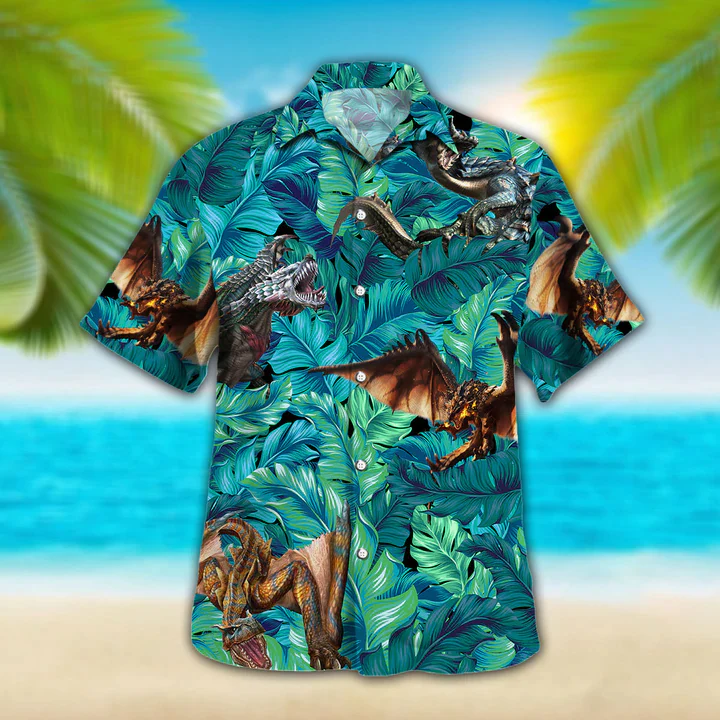 Dinosaur Lovers Trendy Hawaiian Shirt, Animal Trendy Hawaiian Shirt Vintage Flower, Short Sleeve Hawaiian Aloha Shirt For Men, Women