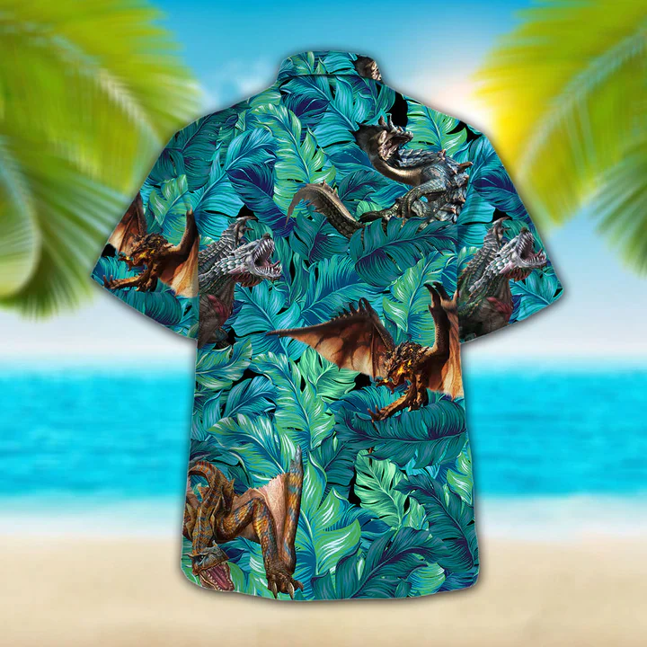 Dinosaur Lovers Trendy Hawaiian Shirt, Animal Trendy Hawaiian Shirt Vintage Flower, Short Sleeve Hawaiian Aloha Shirt For Men, Women