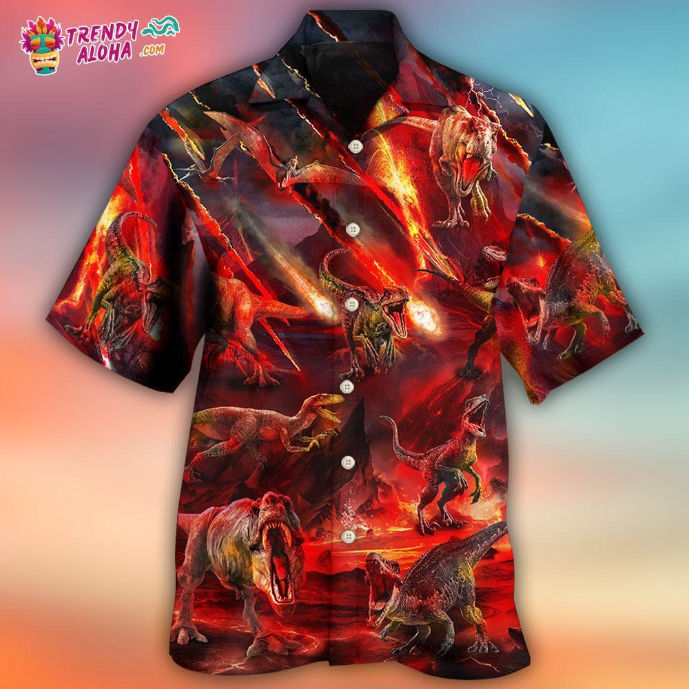 Dinosaur Meteorite Rain Cool Style Hawaiian Shirt – Trendy Aloha