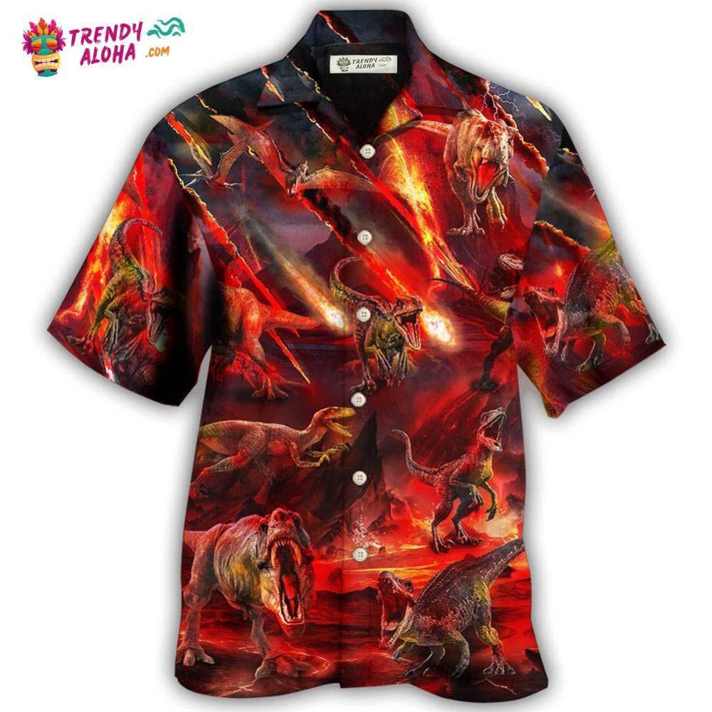 Dinosaur Meteorite Rain Cool Style Hawaiian Shirt – Trendy Aloha
