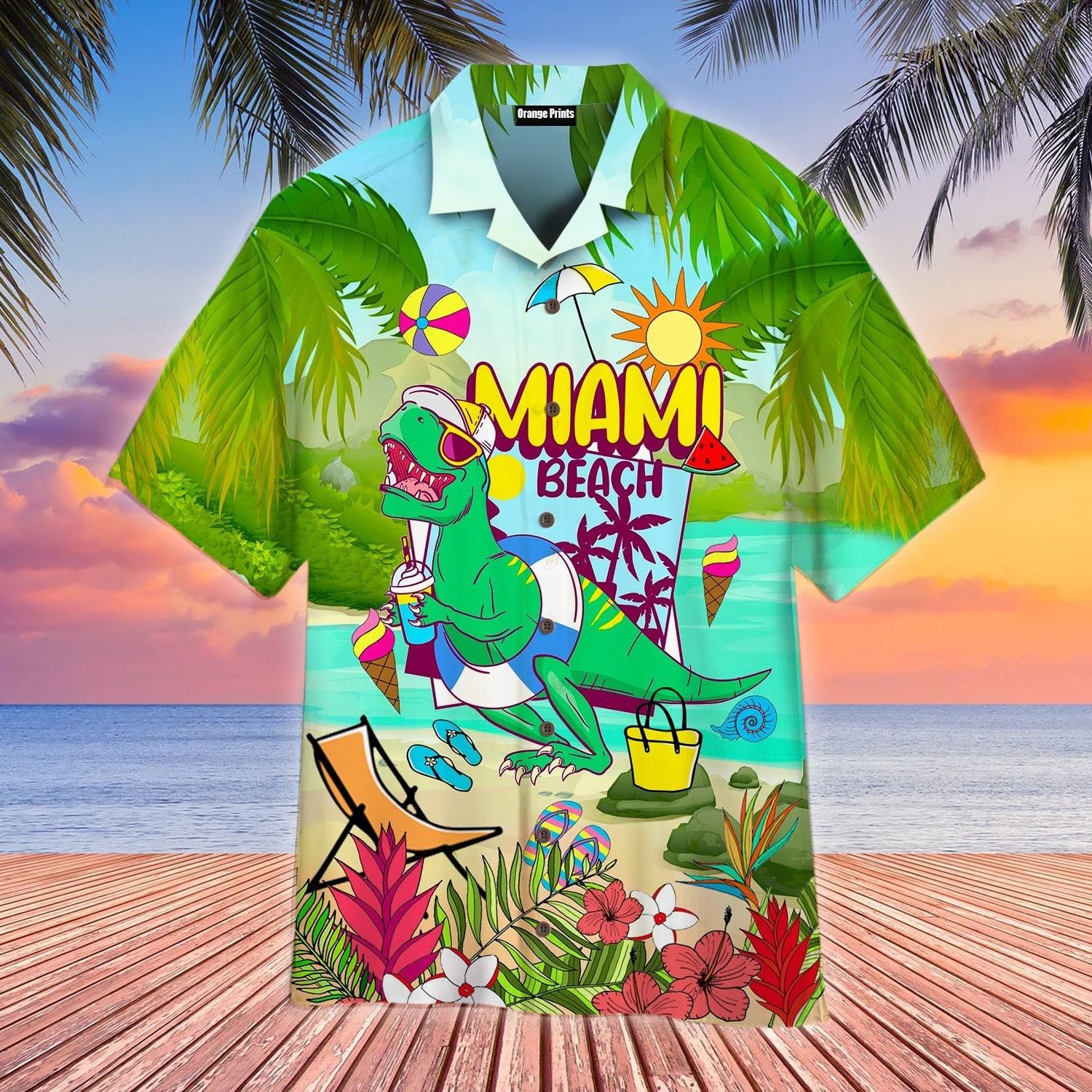 Dinosaur Miami Beach Summer Cool Trendy Hawaiian Shirt