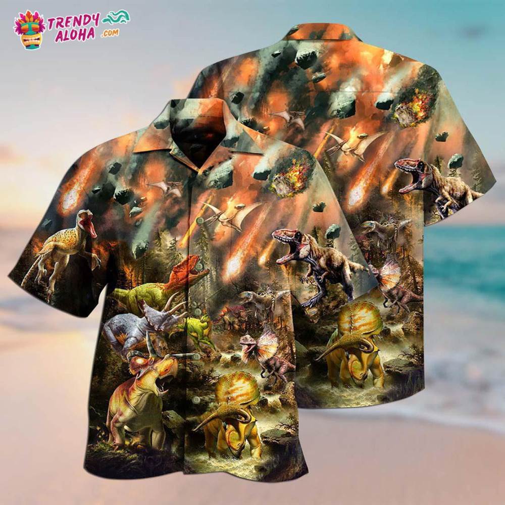 Dinosaur Perish Life With Fire Hawaiian Shirt – Trendy Aloha