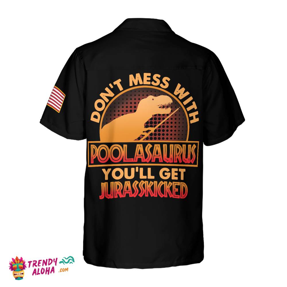 Dinosaur Poolasaurus Flame Skull Billiards Hawaiian Shirt