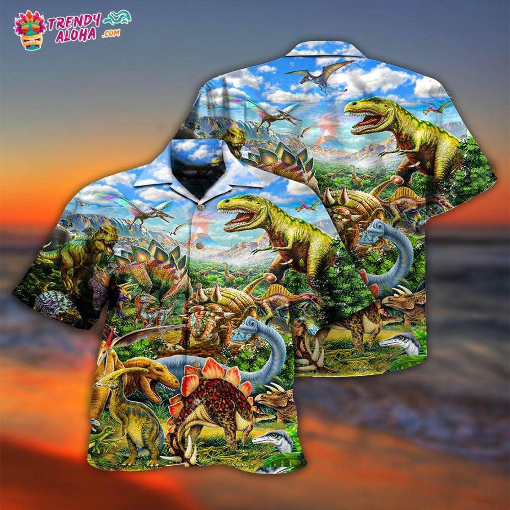 Dinosaur Rawrsome World Blue Sky Hawaiian Shirt – Trendy Aloha