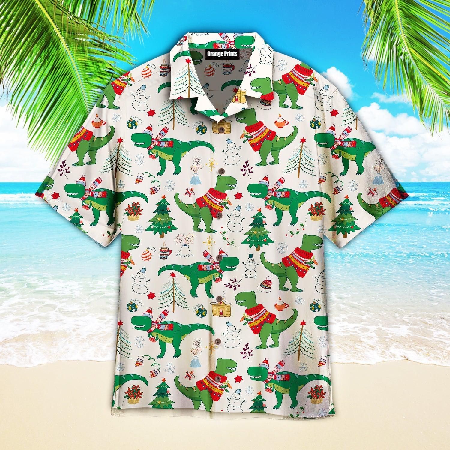 Dinosaur Rex Christmas In July Trendy Hawaiian Shirt