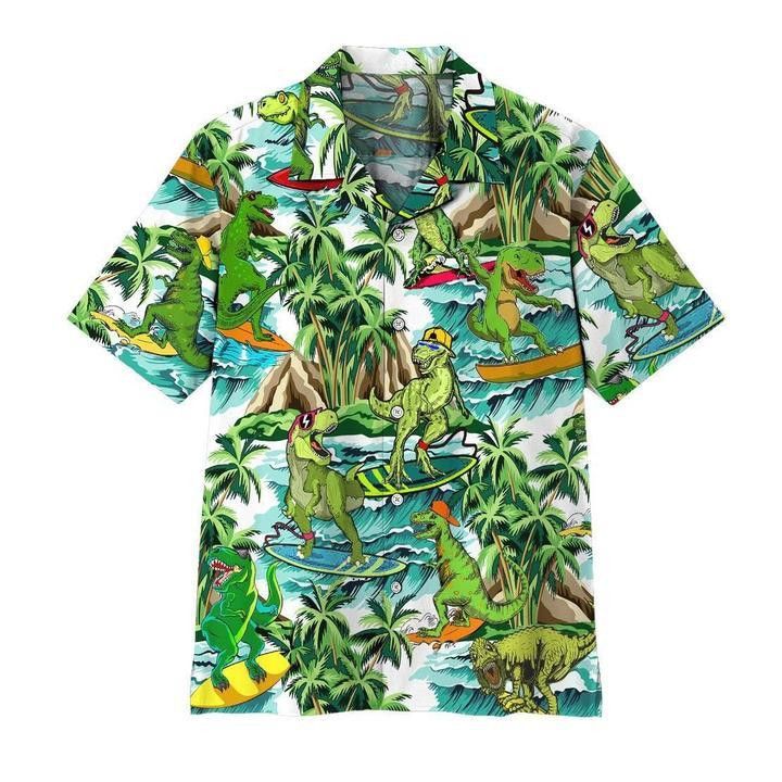 Dinosaur Surfing Trendy Hawaiian Shirt