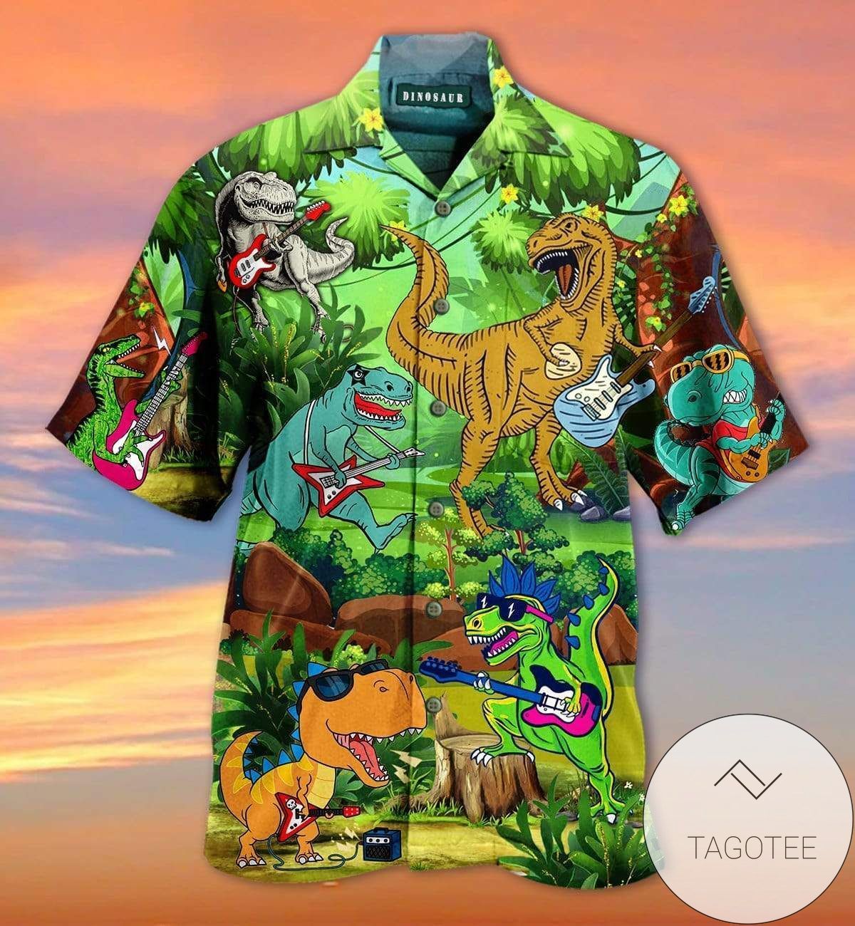 Dinosaur T-rex Cartoon So Cute Green Unisex Hawaiian Shirts