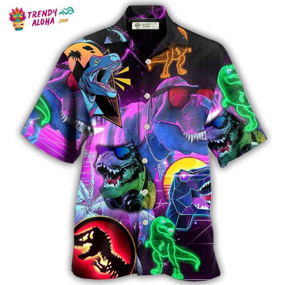 Dinosaur T-Rex Neon Art Style Hawaiian Shirt – Trendy Aloha