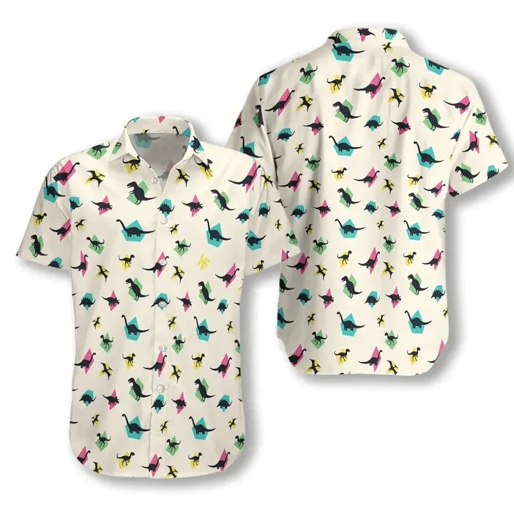 Dinosaur Trendy Hawaiian Shirt Dinosaurs Silhouette White Hawaii Shirt Dinosaur Aloha Shirt